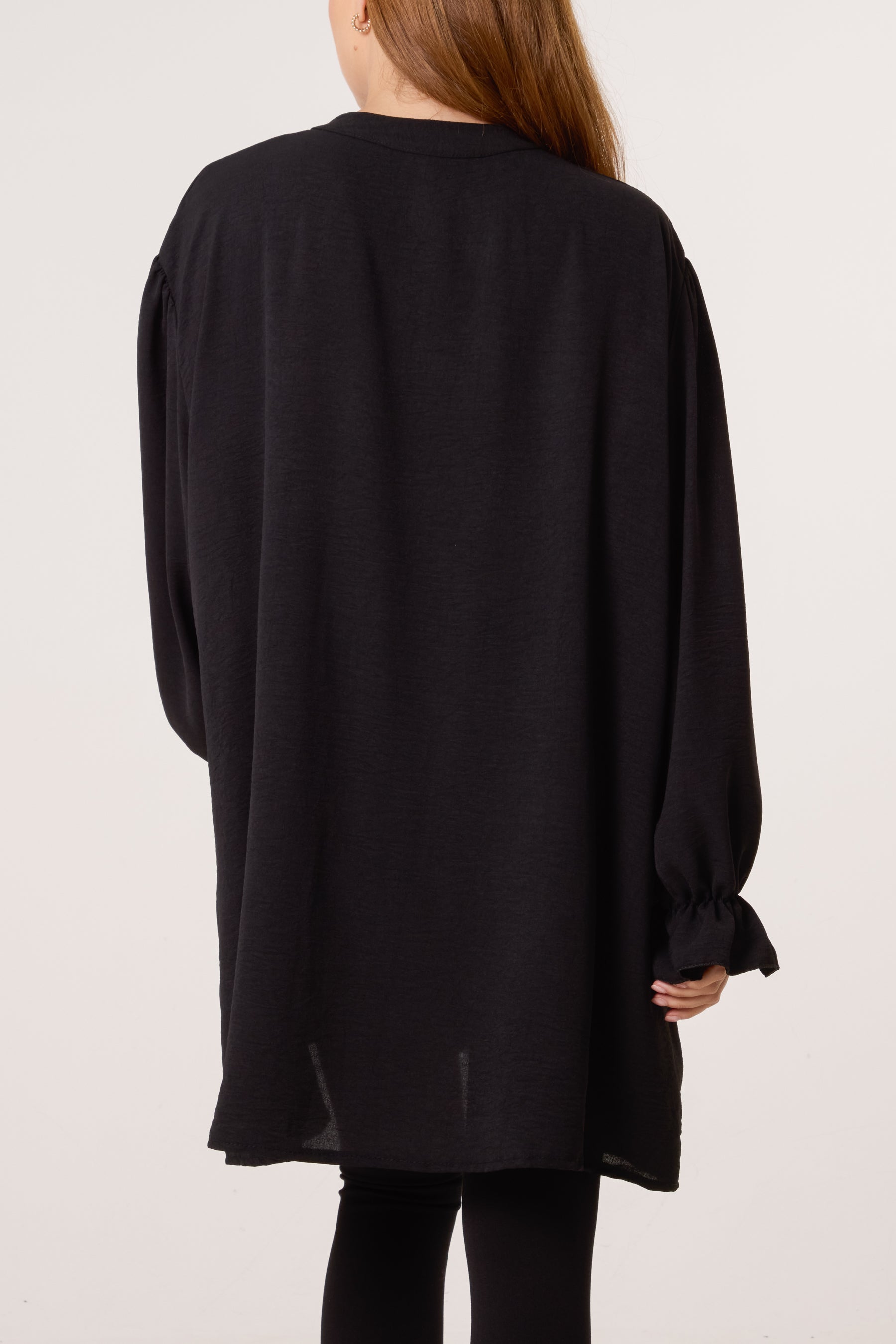 Collarless Frill Sleeve Blouse