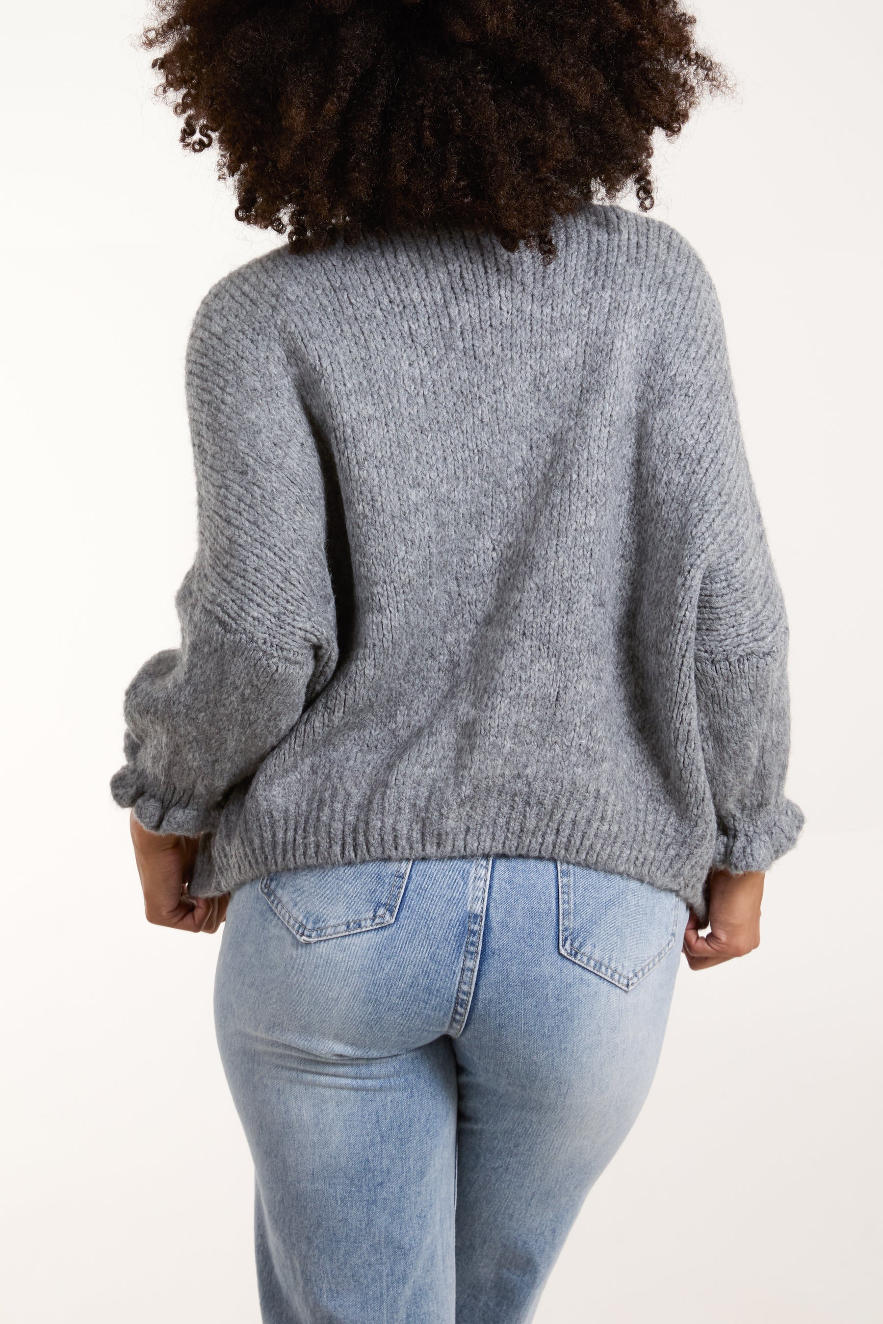 Triple Tie Front Frill Sleeve Cardigan