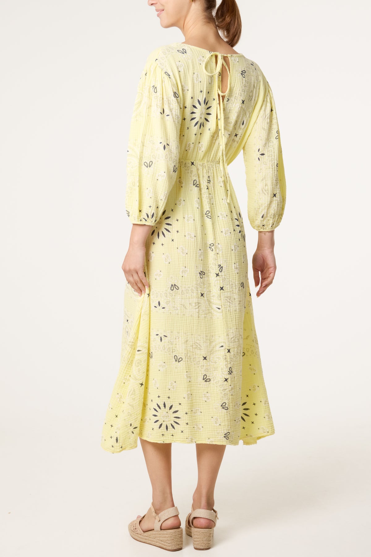 V-Neck Puff Long Sleeve Bandana Dress