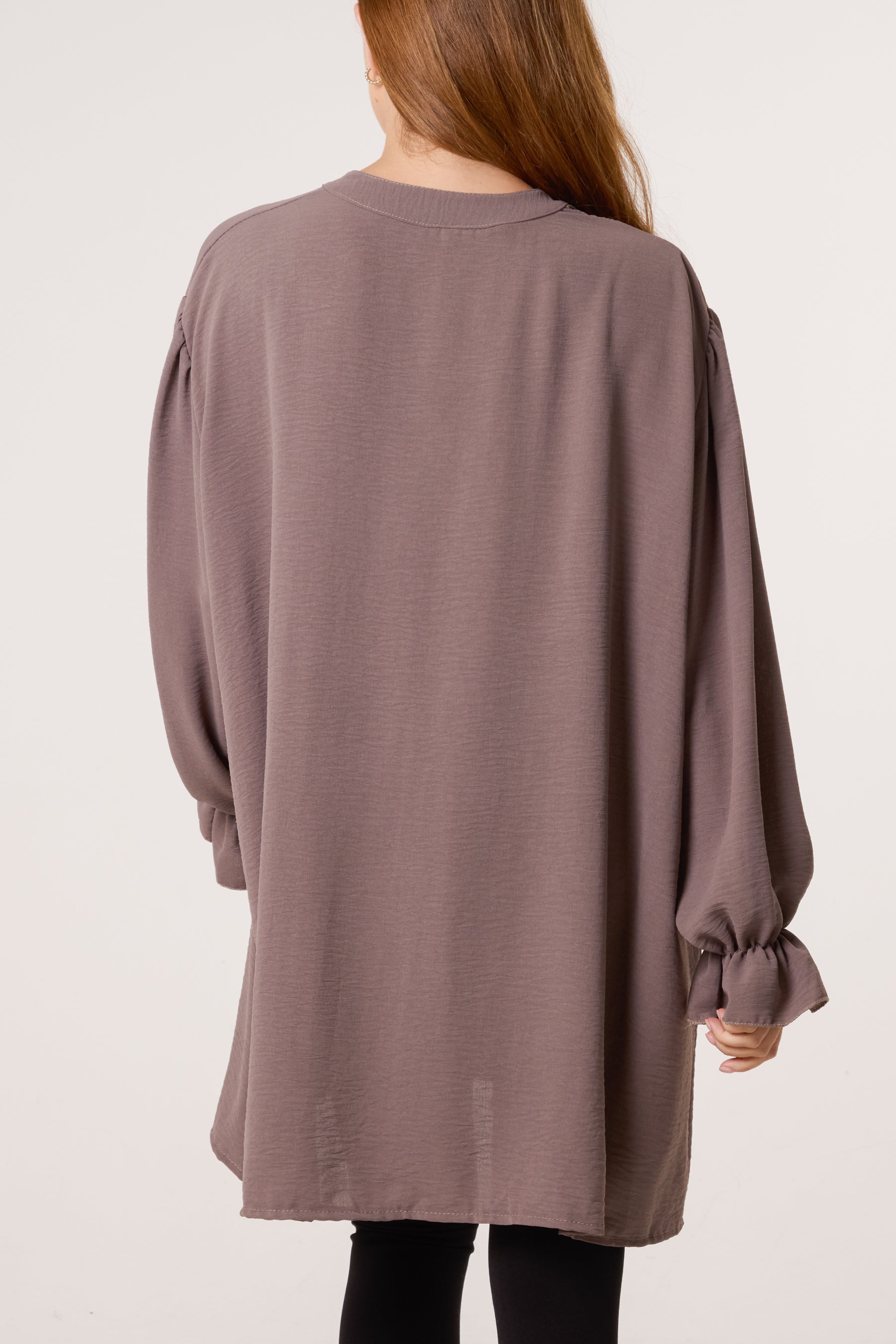 Collarless Frill Sleeve Blouse