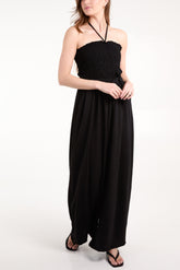 Bandeau Shirred Bodice Wide Leg Jumpsuit