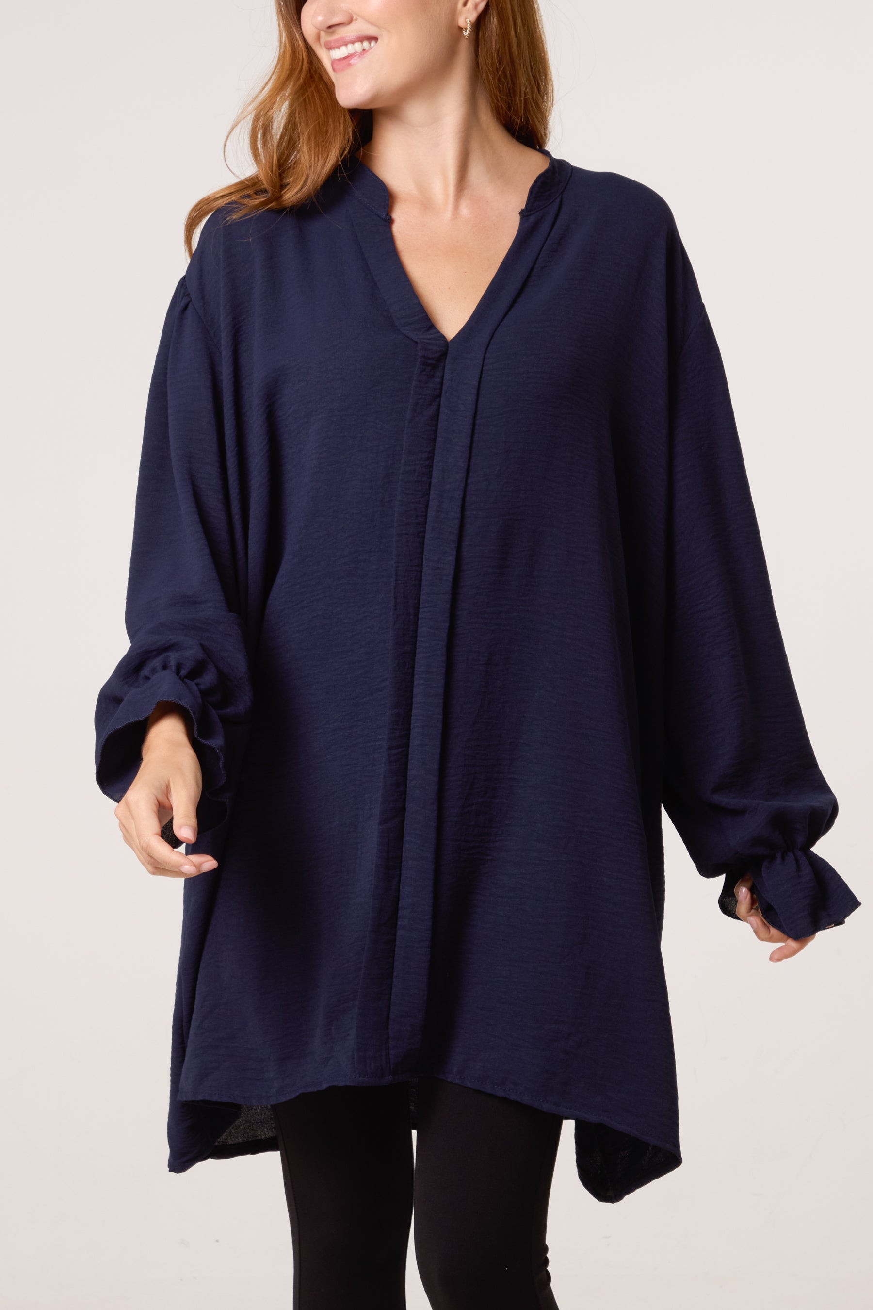 Collarless Frill Sleeve Blouse