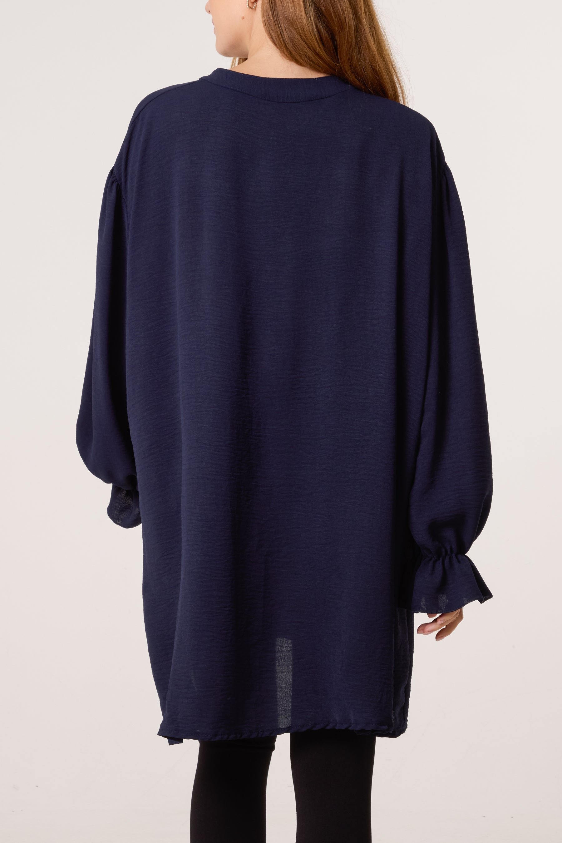 Collarless Frill Sleeve Blouse