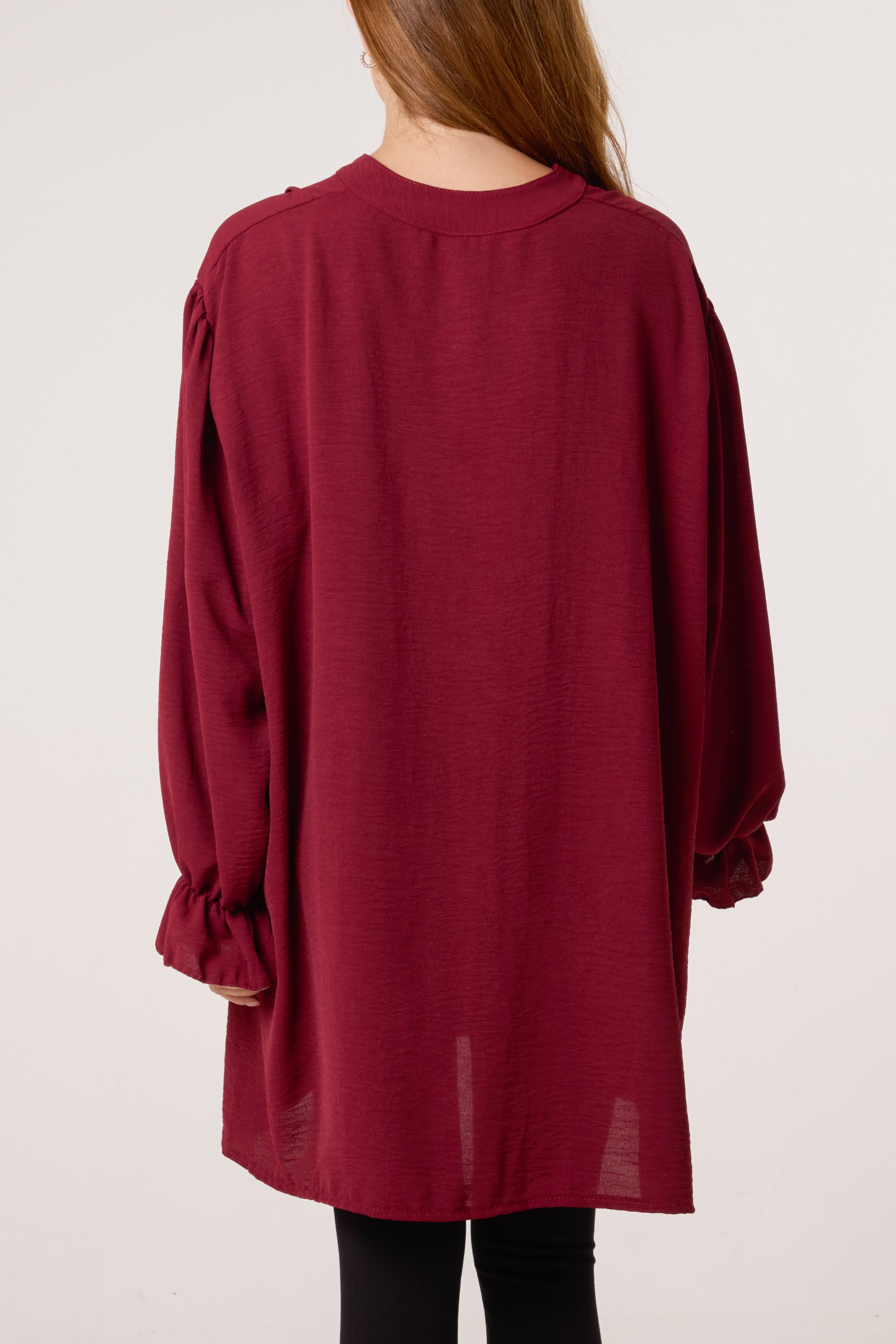 Collarless Frill Sleeve Blouse