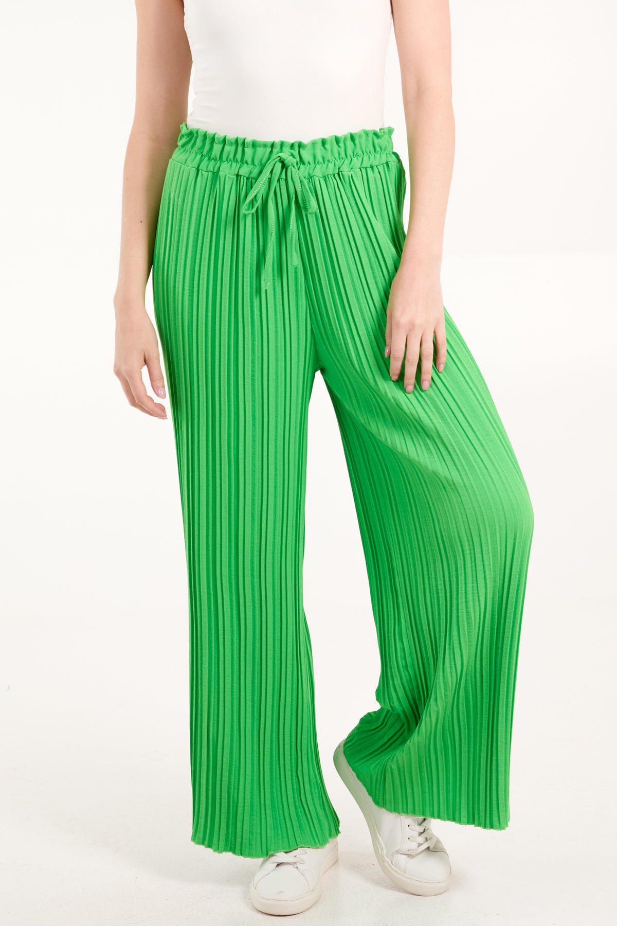 Wide Leg Plisse Drawstring Trousers