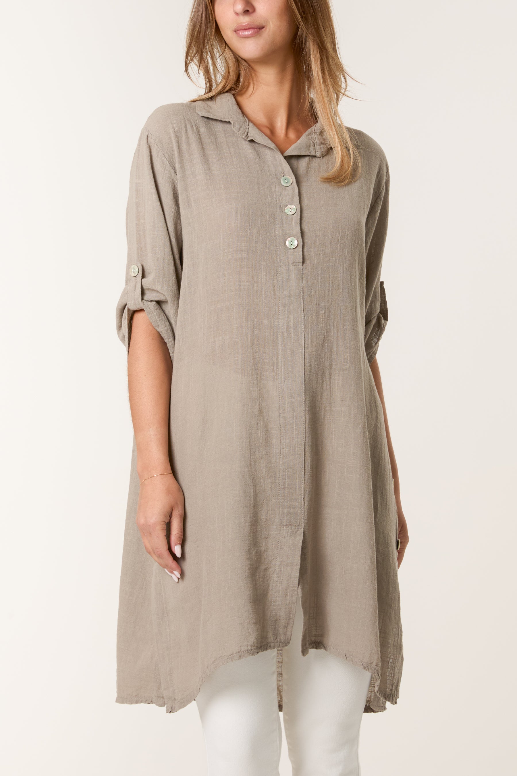 Button Details Longline Cotton Top