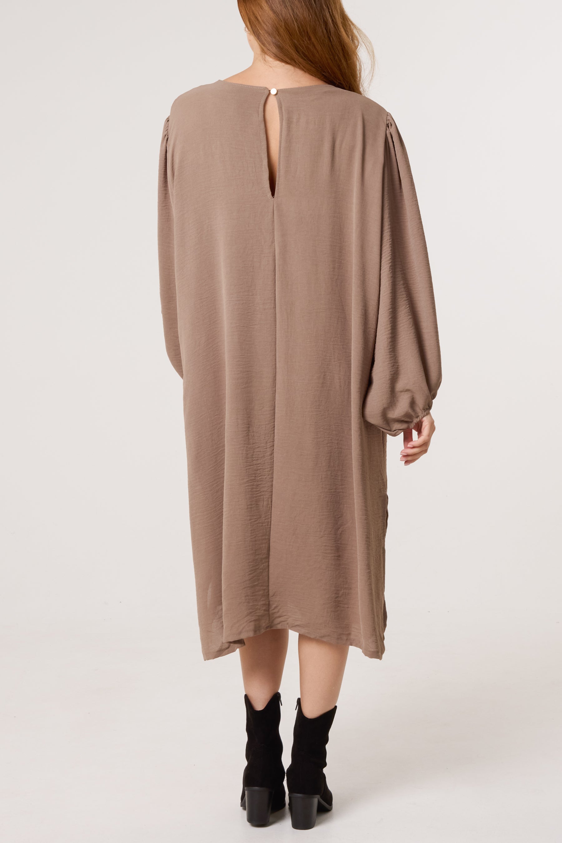 V-Neck Puffball Sleeve Midi Dress