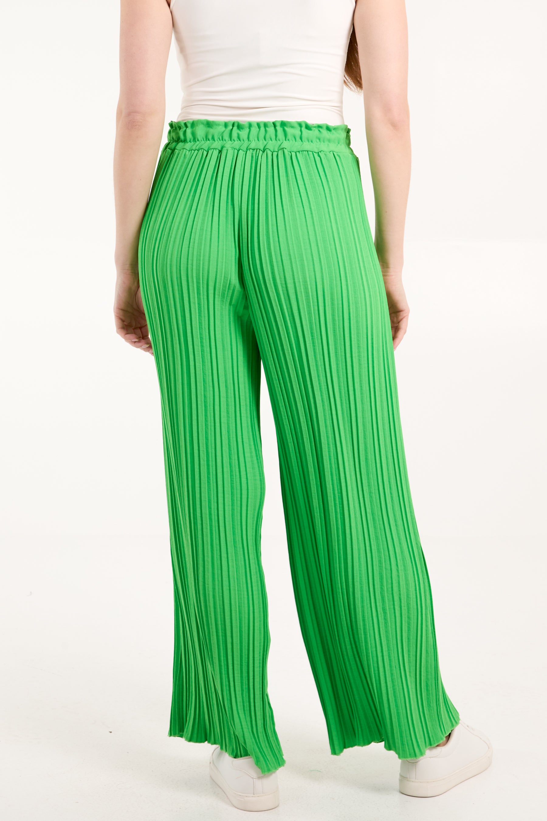 Wide Leg Plisse Drawstring Trousers