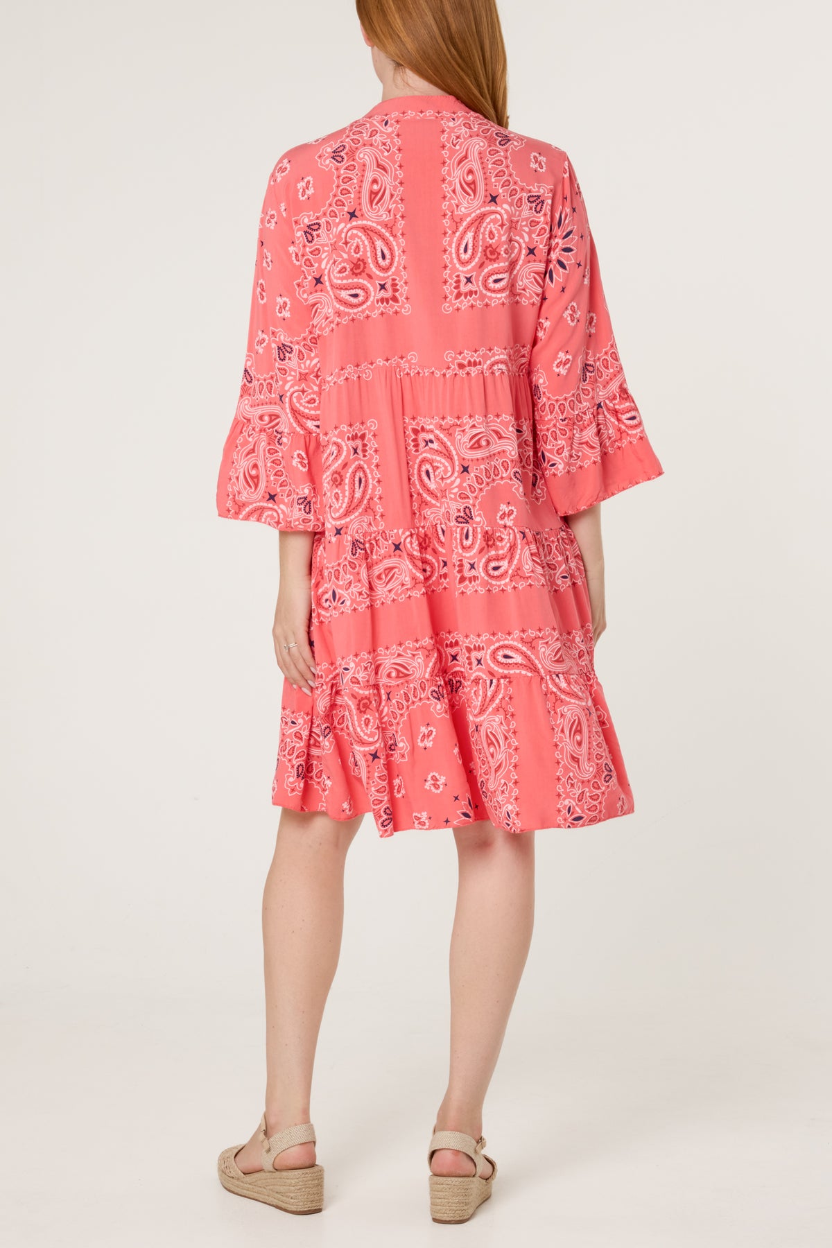 Bandana V-Neck Long Sleeve Smock Dress