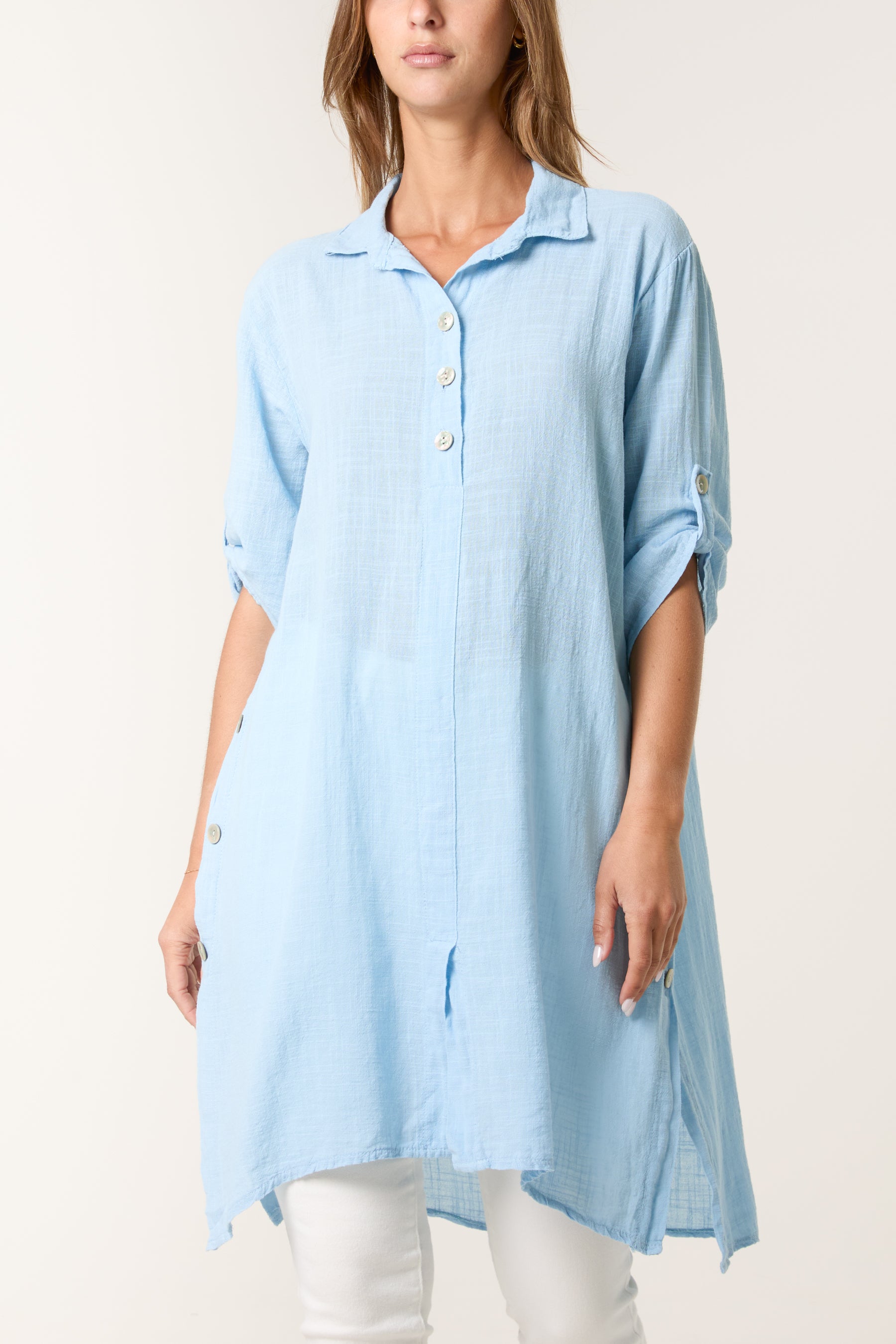 Button Details Longline Cotton Top