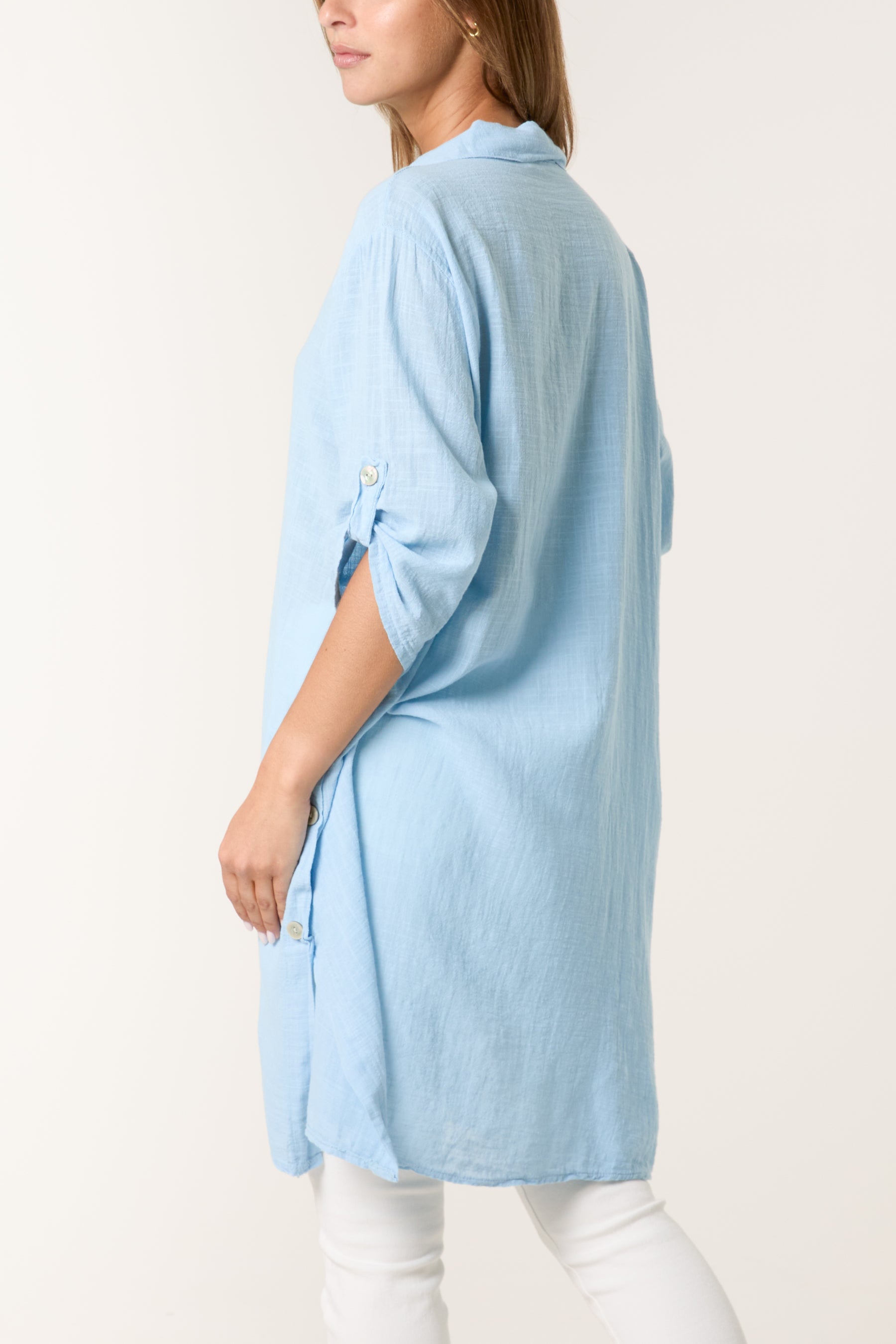 Button Details Longline Cotton Top