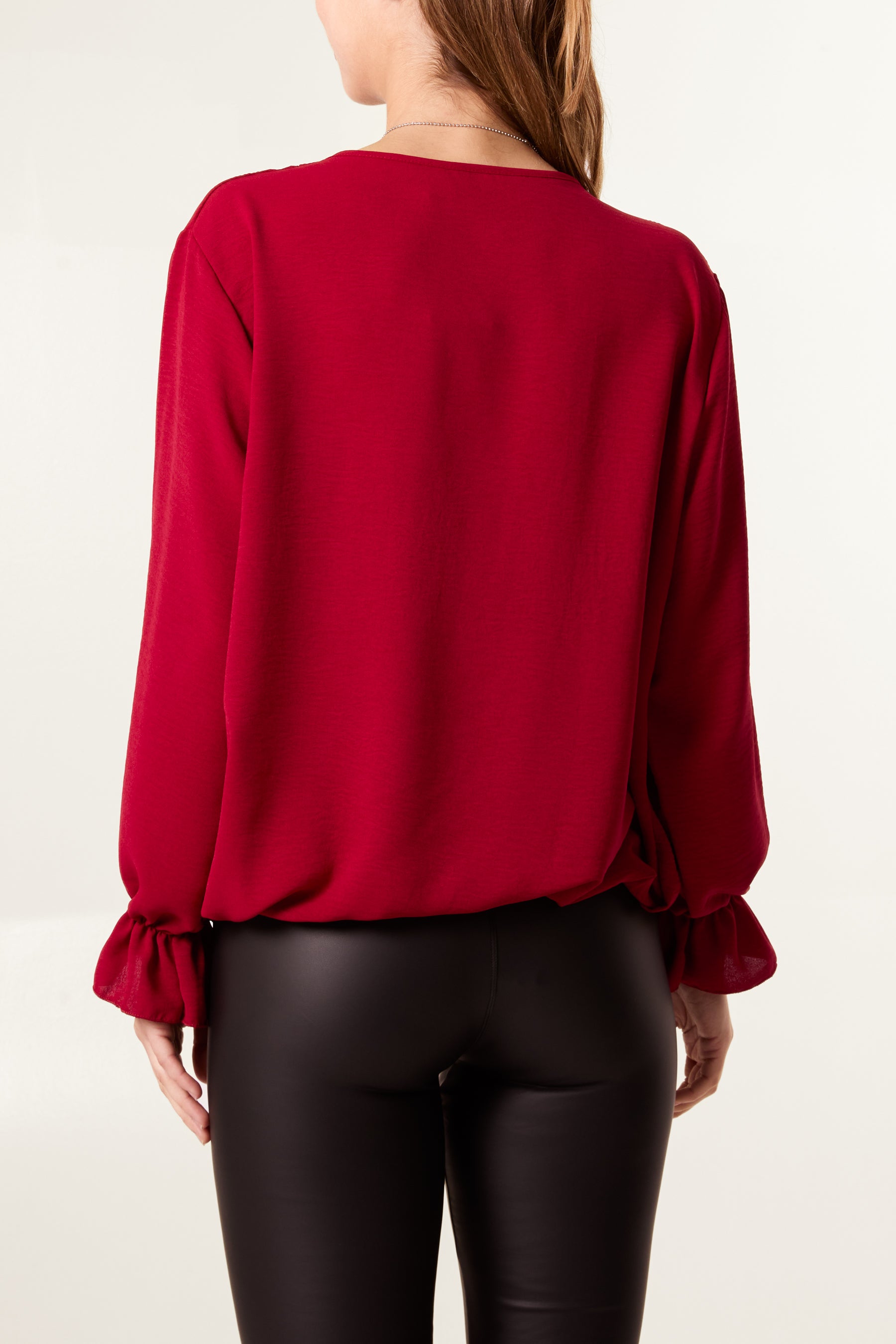 Necklace Sleeve Detail Bubble Hem Blouse