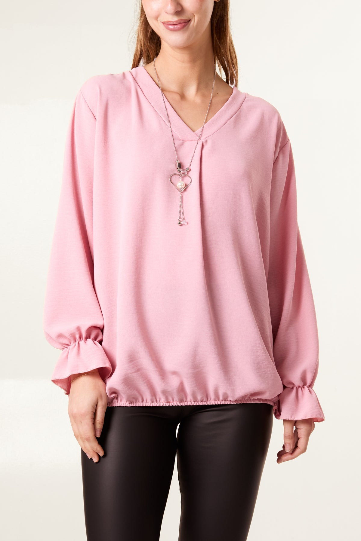 Necklace Sleeve Detail Bubble Hem Blouse