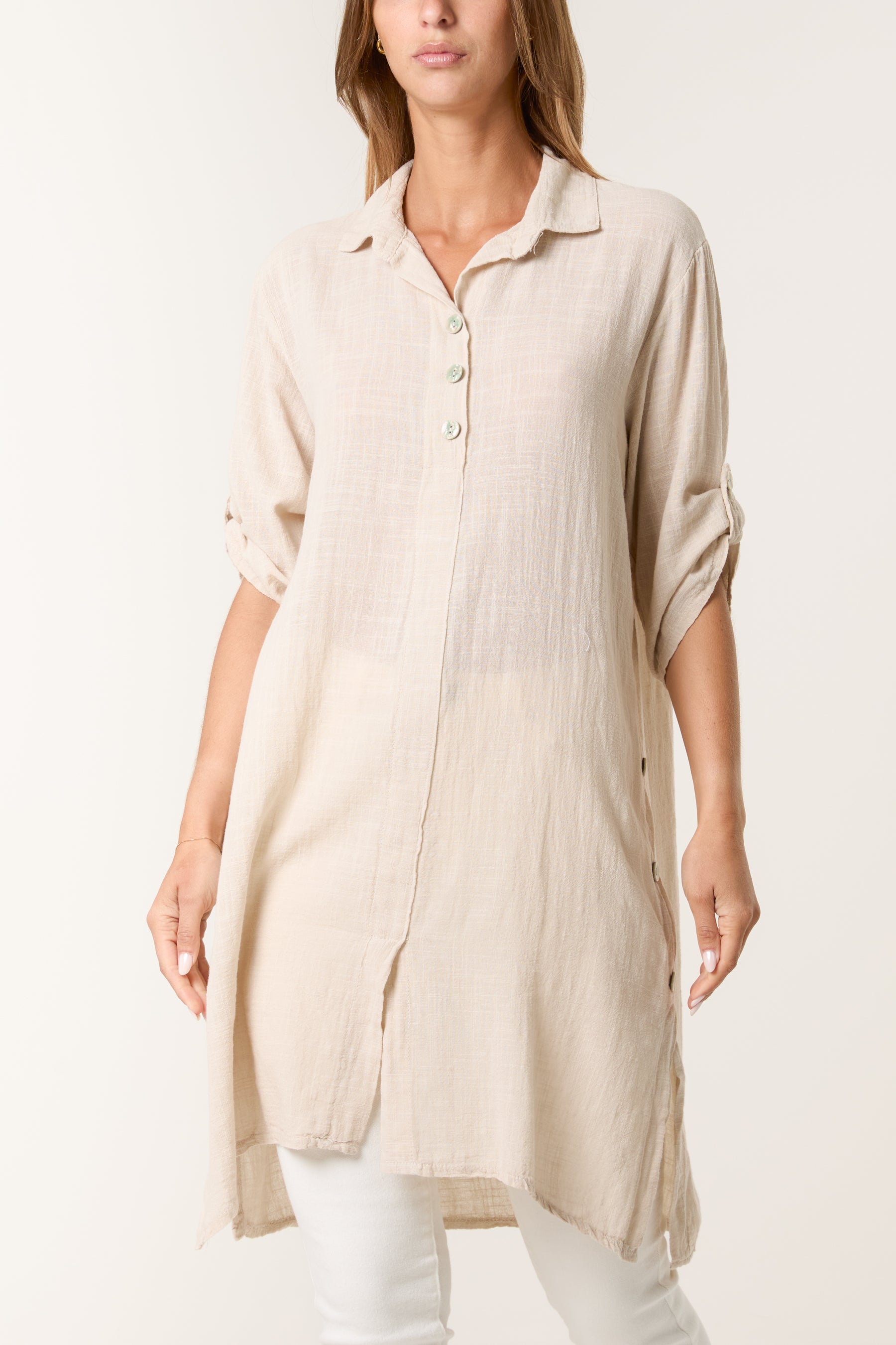 Button Details Longline Cotton Top