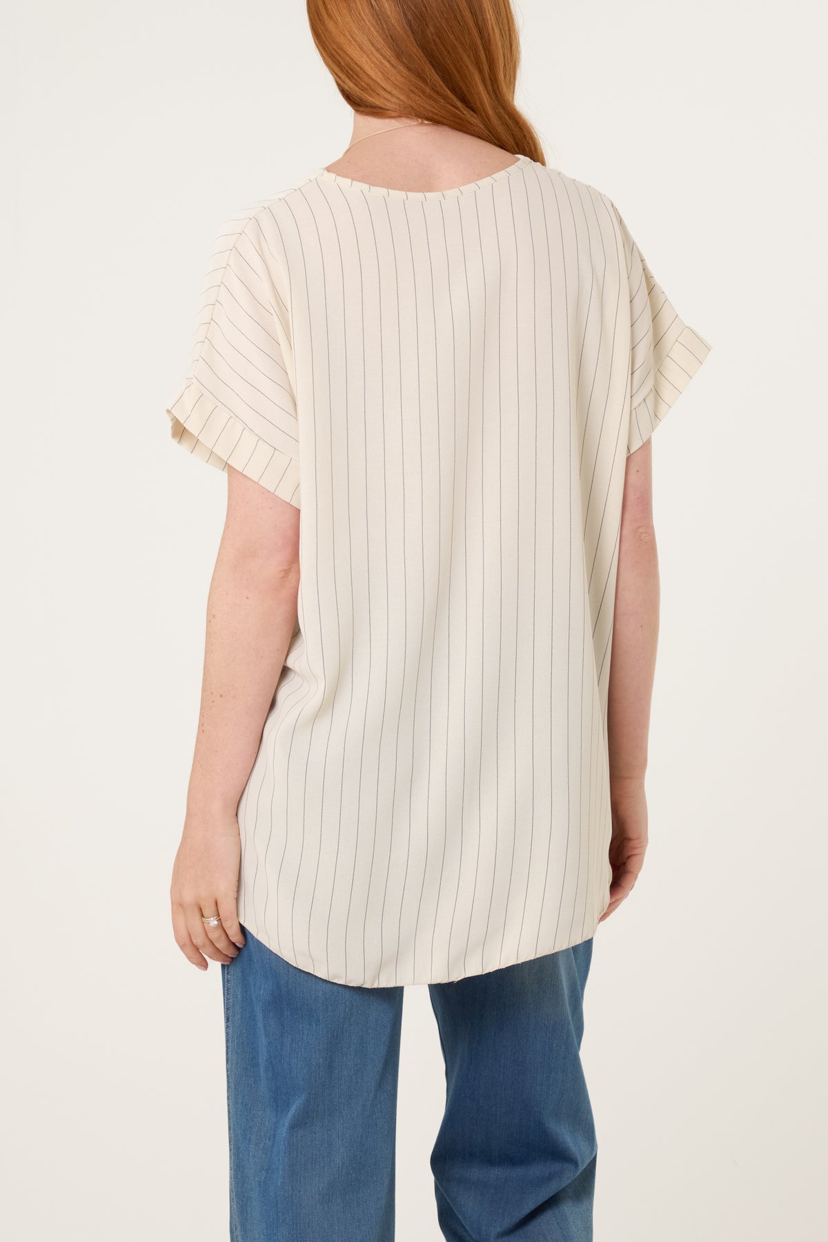 Pinstripe V-Neck Necklace Top