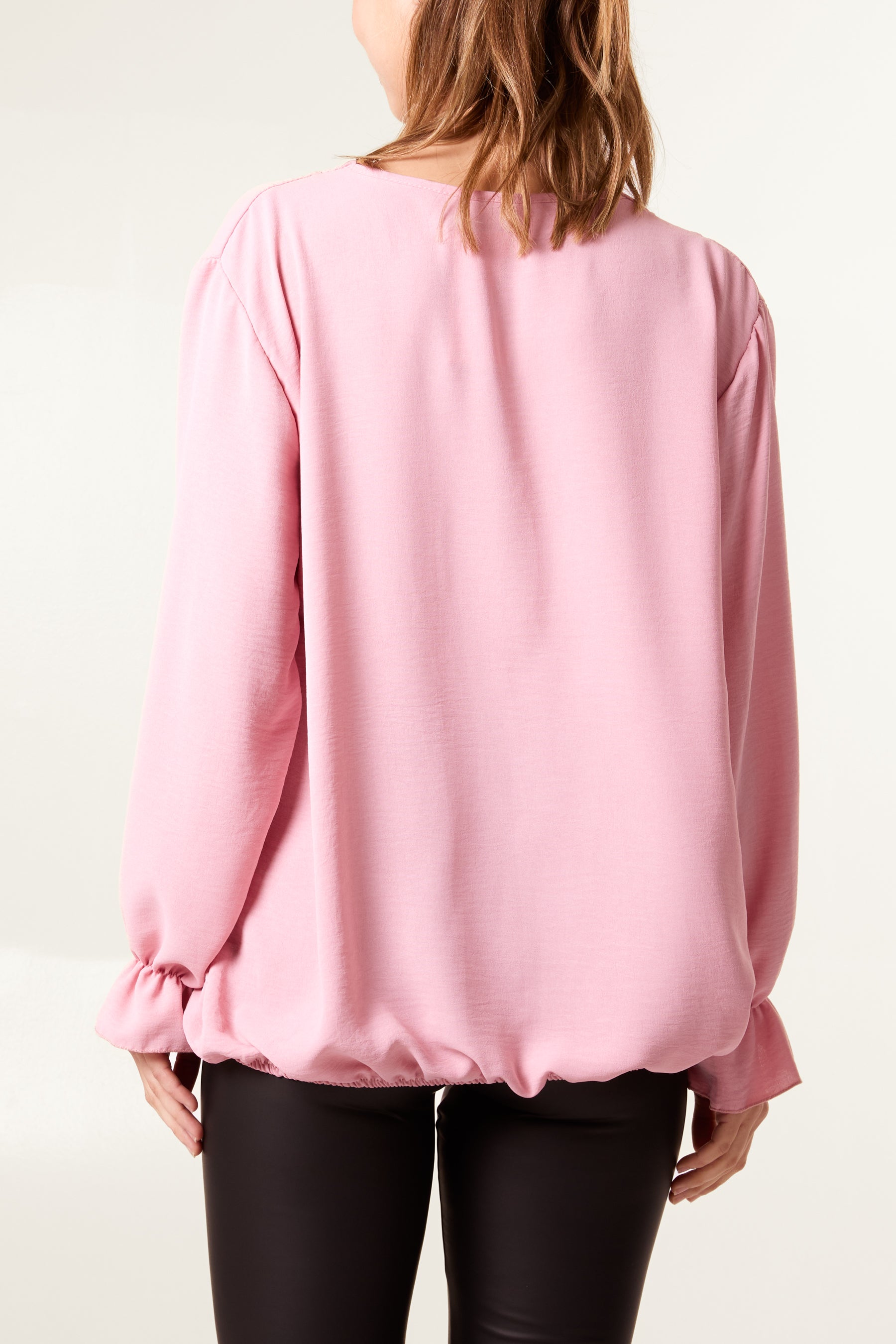 Necklace Sleeve Detail Bubble Hem Blouse