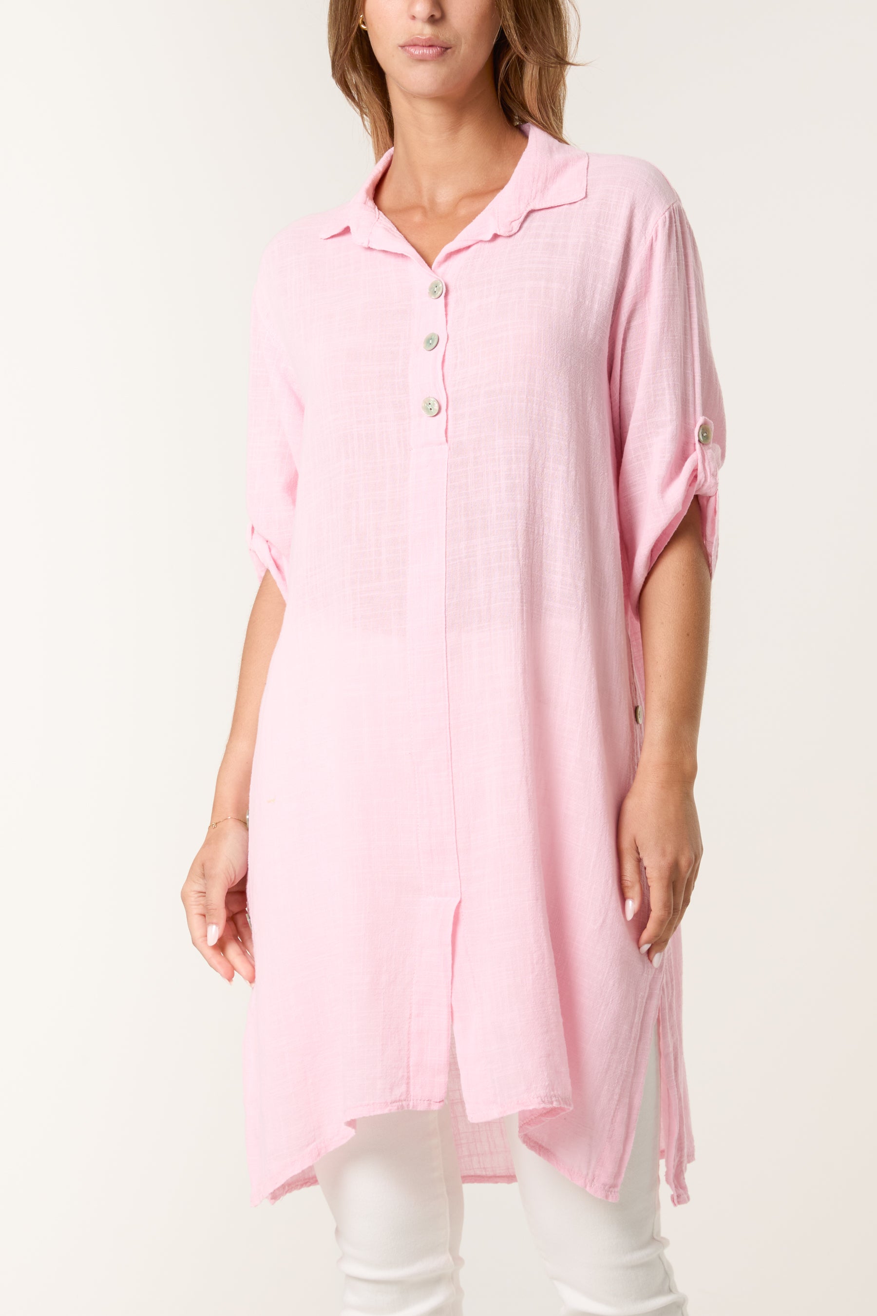 Button Details Longline Cotton Top