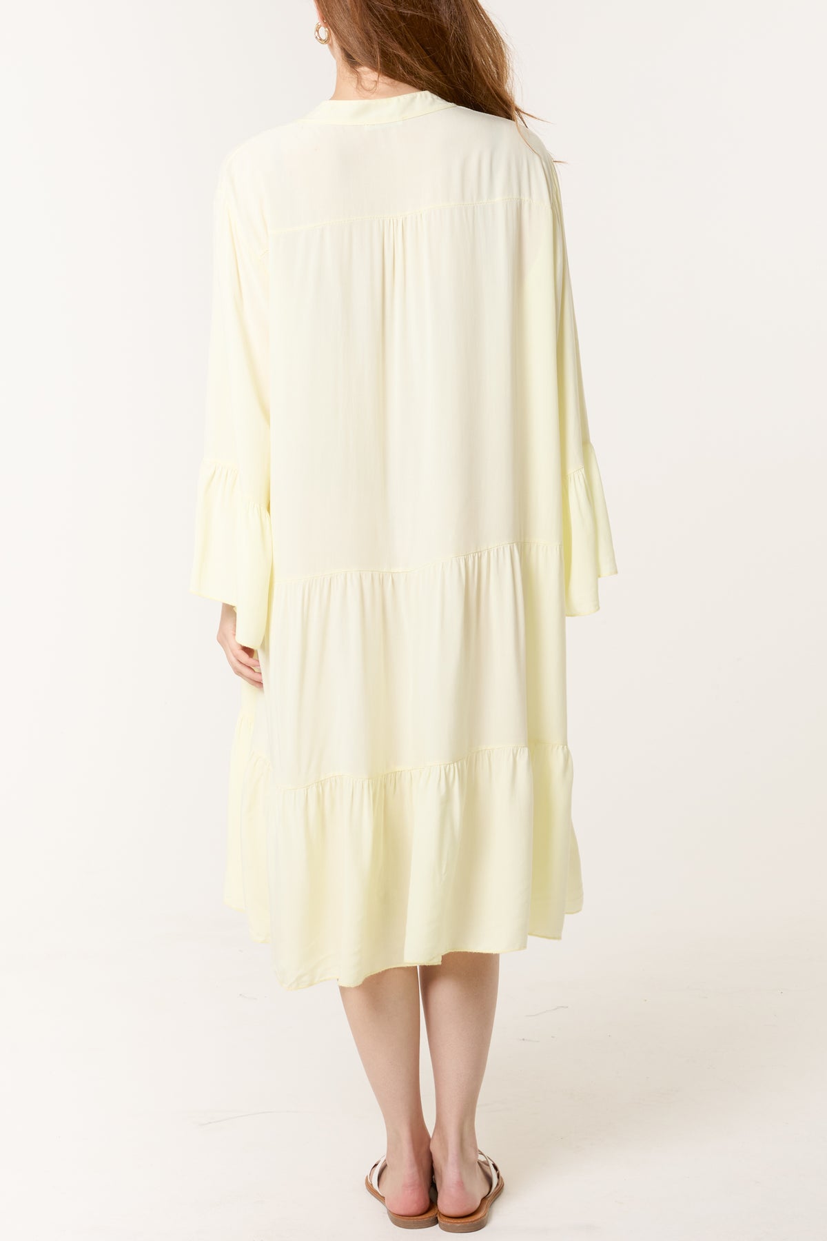 Open Collared Tiered Smock Dress