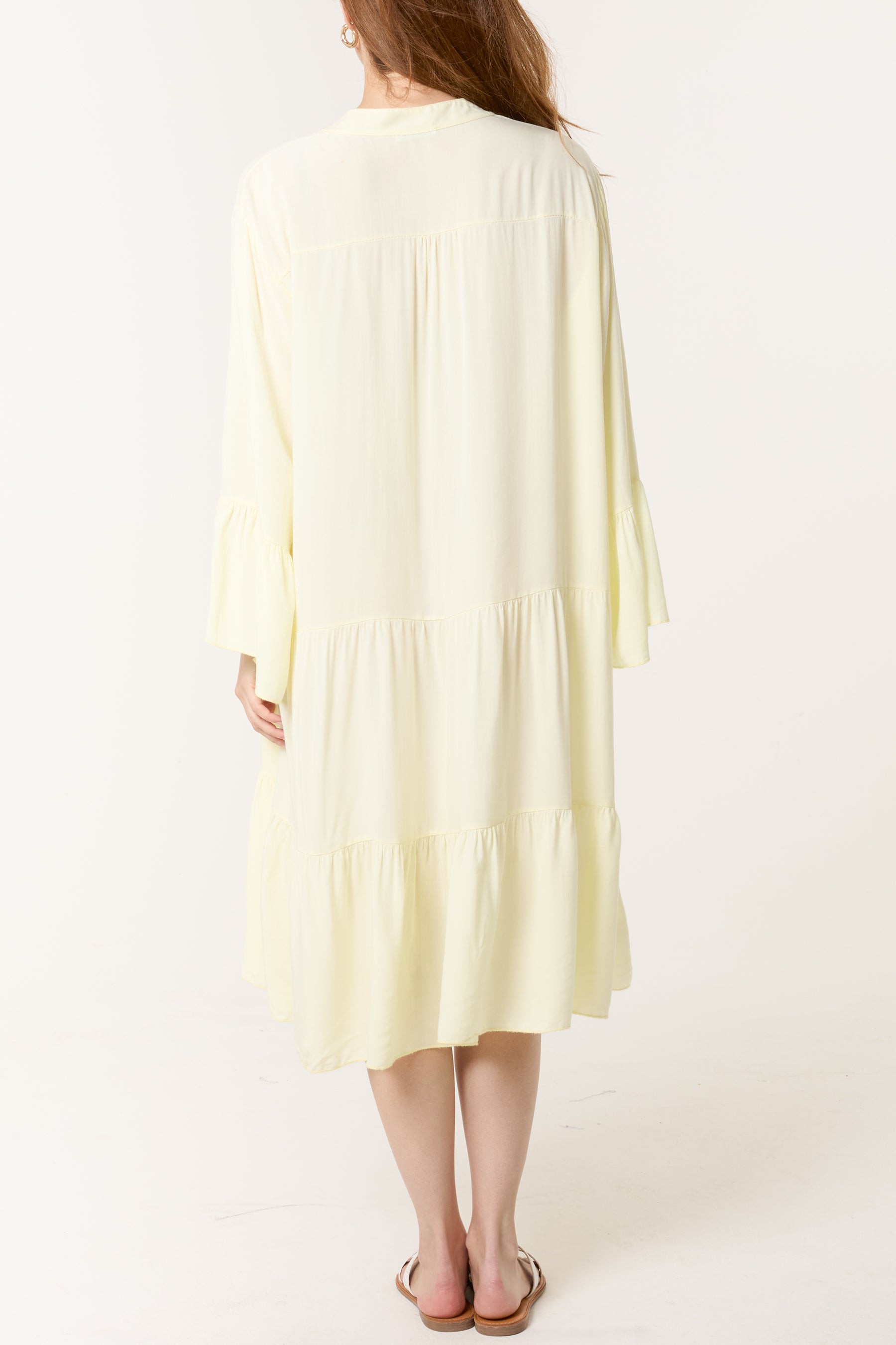 Open Collared Tiered Smock Dress