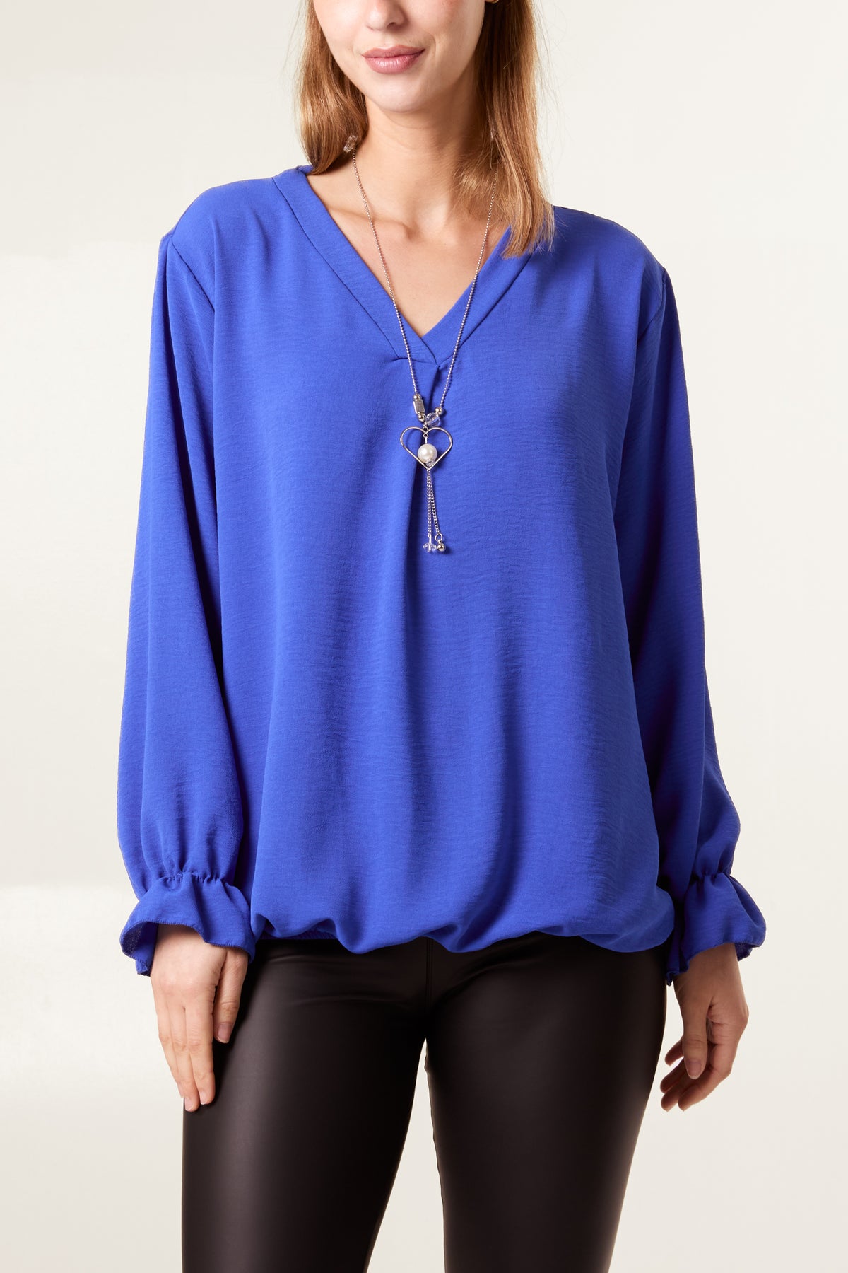 Necklace Sleeve Detail Bubble Hem Blouse