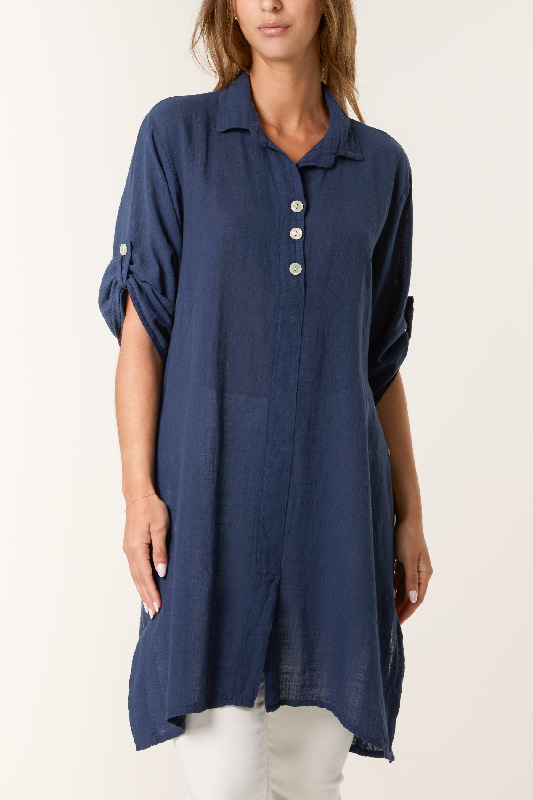 Button Details Longline Cotton Top