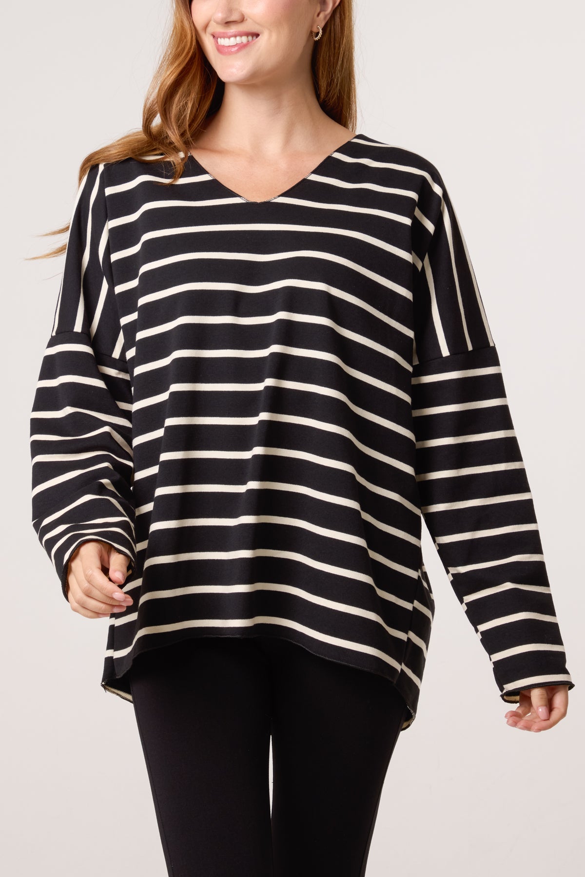 Striped V-Neck Long Sleeve Top