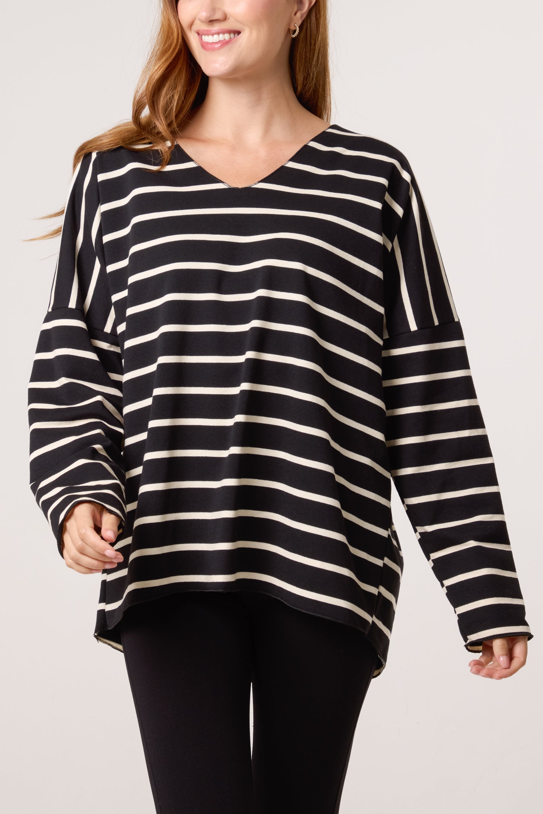 Striped V-Neck Long Sleeve Top