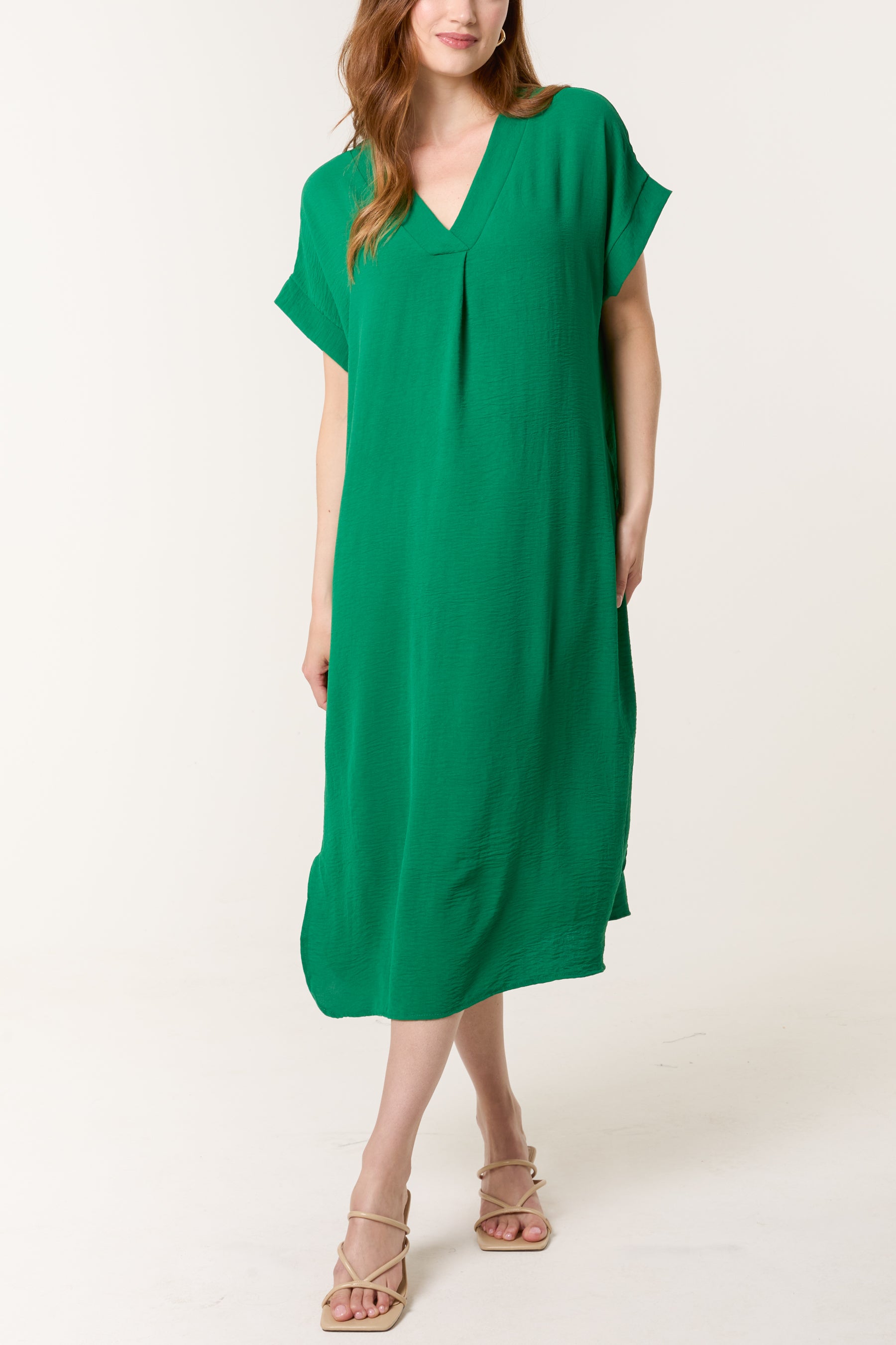 V-Neck Short Sleeve Midi Dress