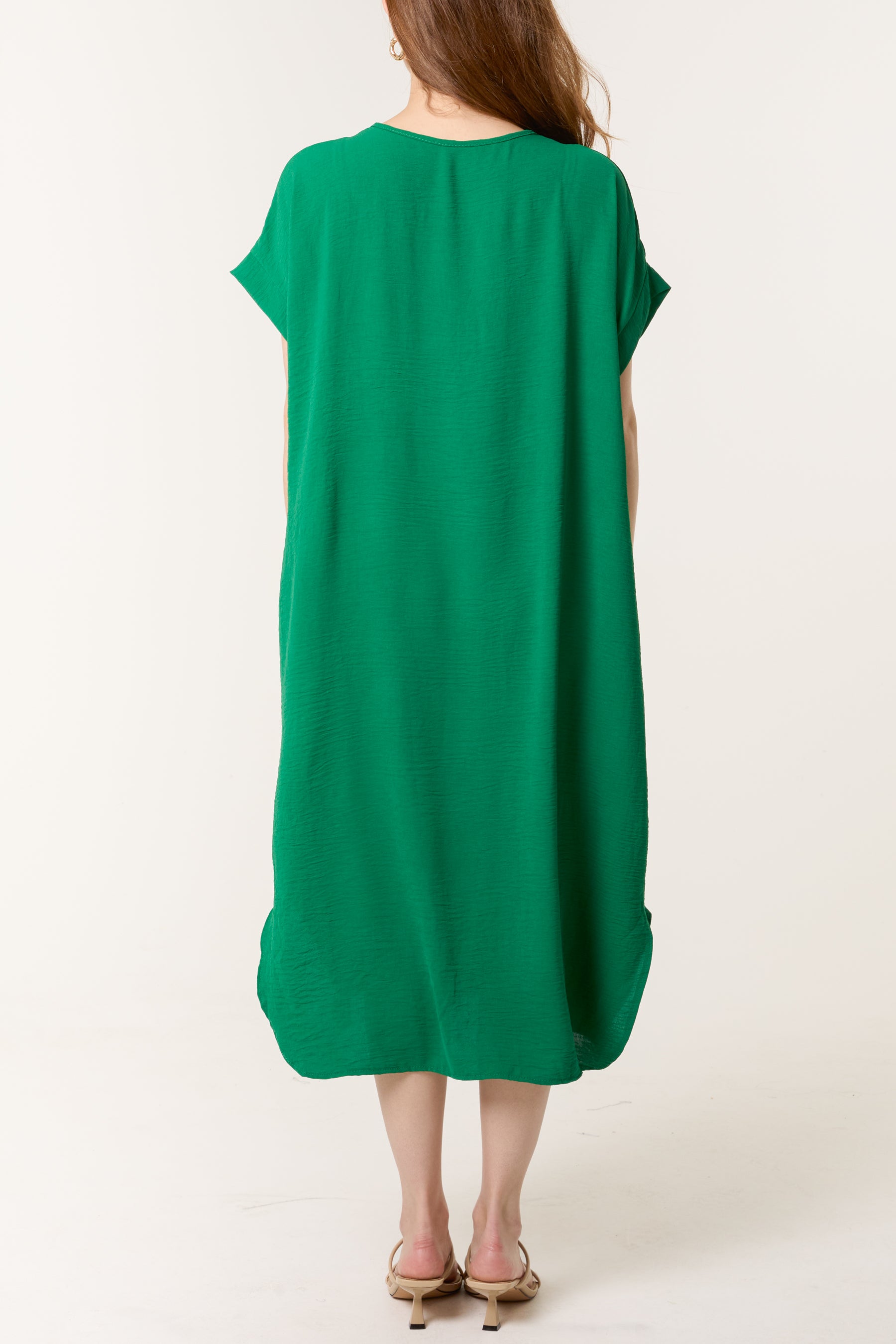 V-Neck Short Sleeve Midi Dress