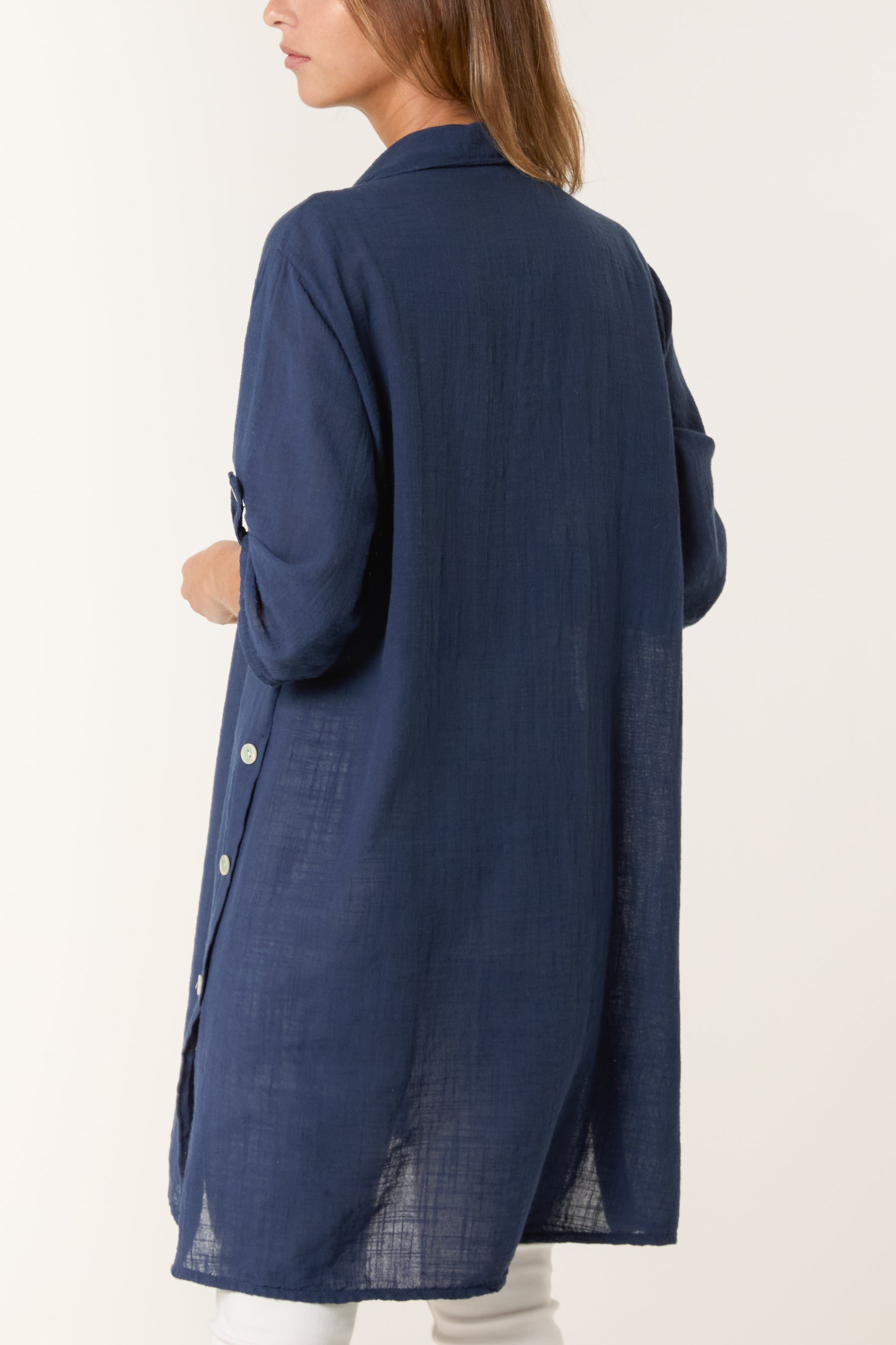 Button Details Longline Cotton Top