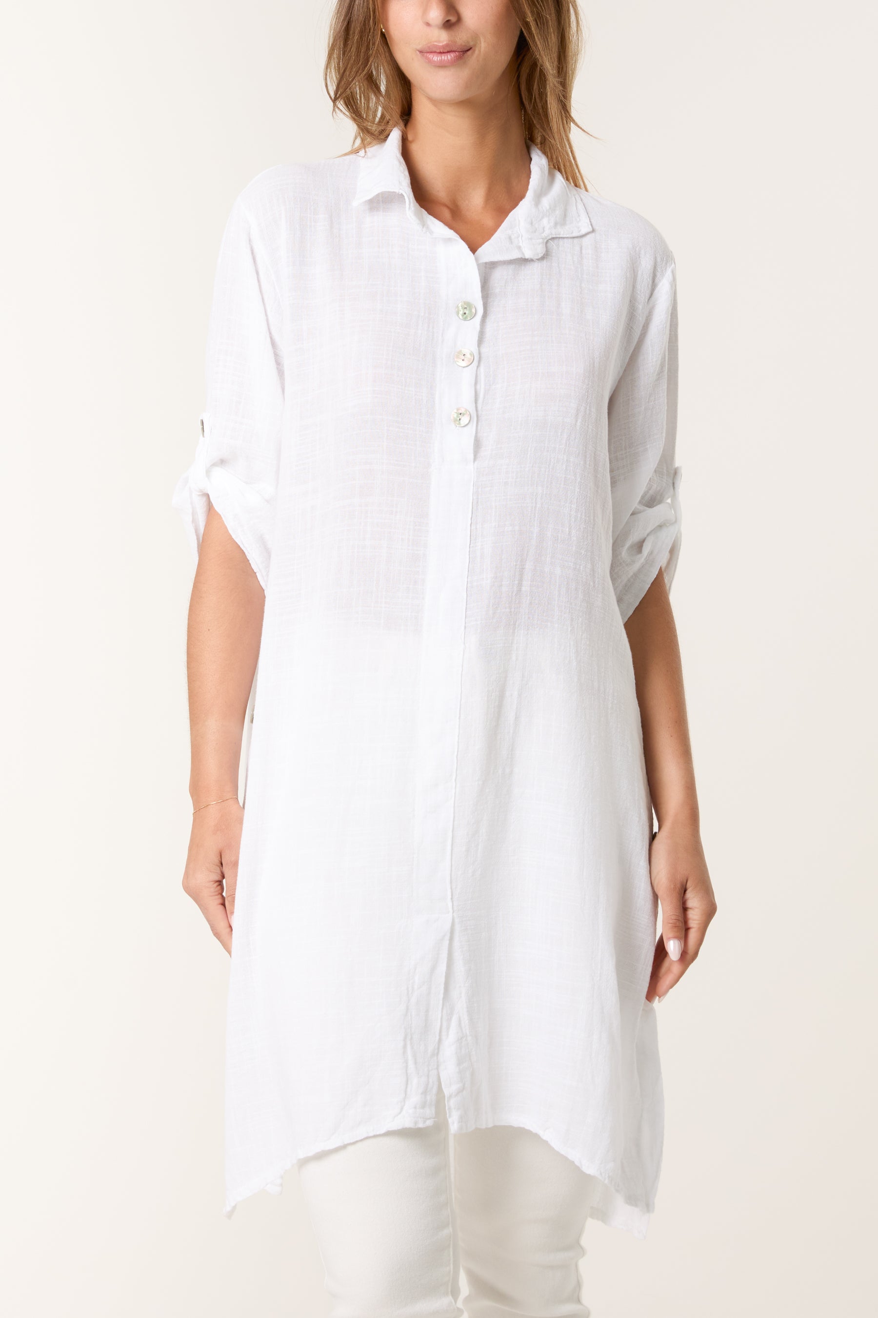 Button Details Longline Cotton Top