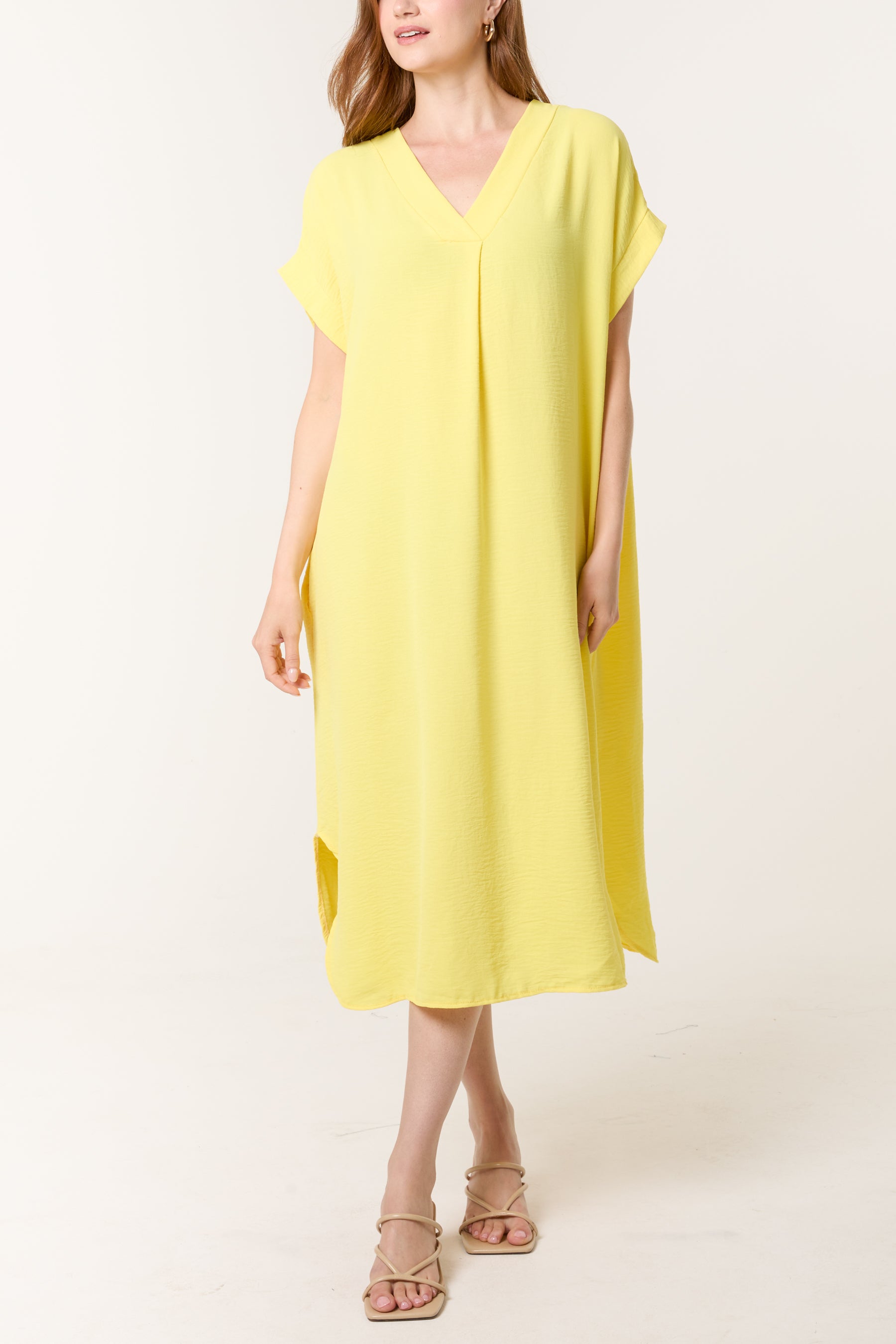 V-Neck Short Sleeve Midi Dress