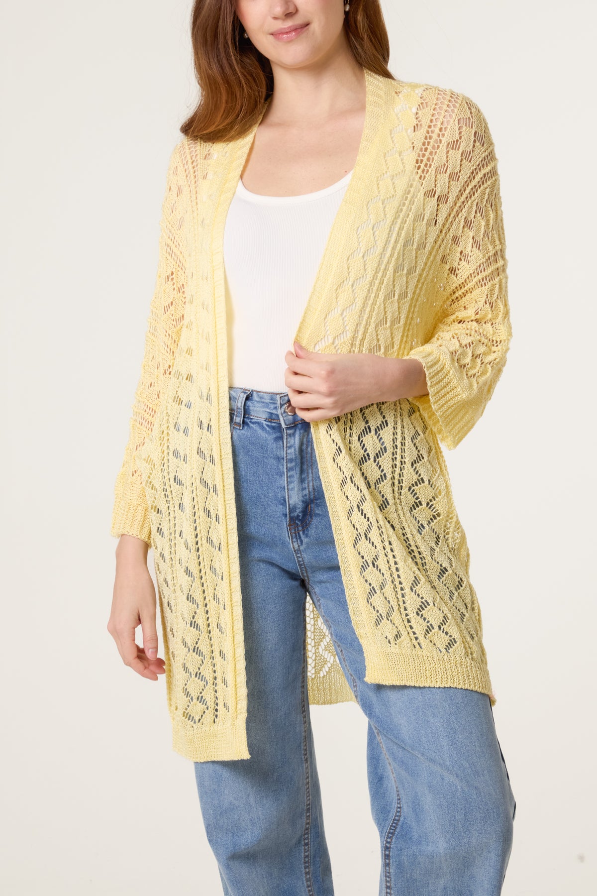 Diamond Knit Open Cardigan