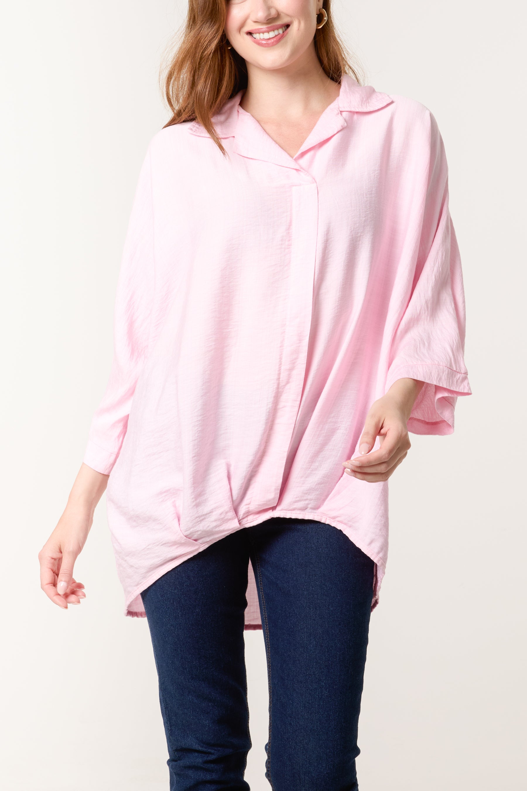 Lapel Collar Pleated Front Blouse