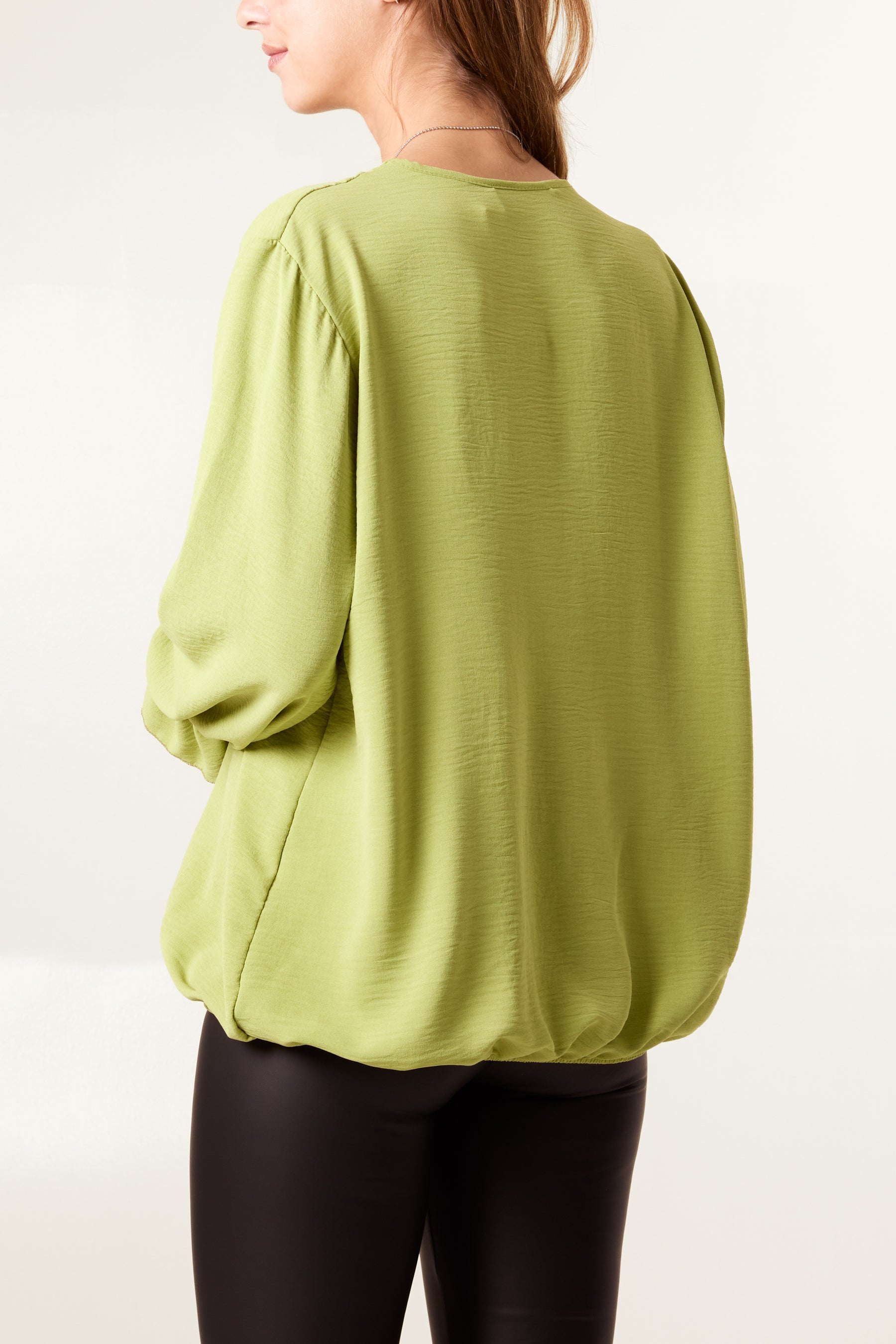 Necklace Sleeve Detail Bubble Hem Blouse