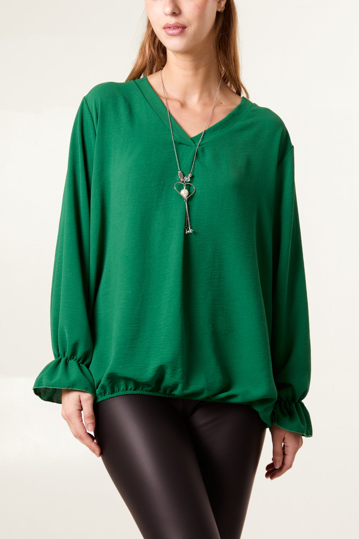 Necklace Sleeve Detail Bubble Hem Blouse