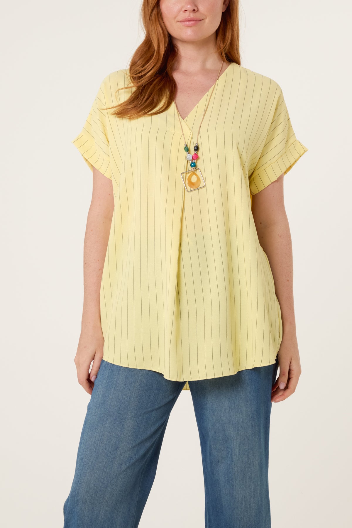 Pinstripe V-Neck Necklace Top