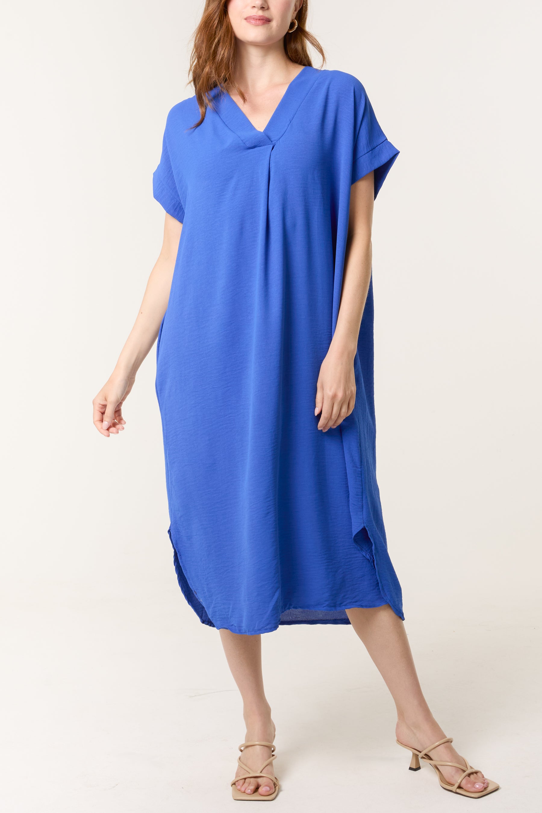 V-Neck Short Sleeve Midi Dress