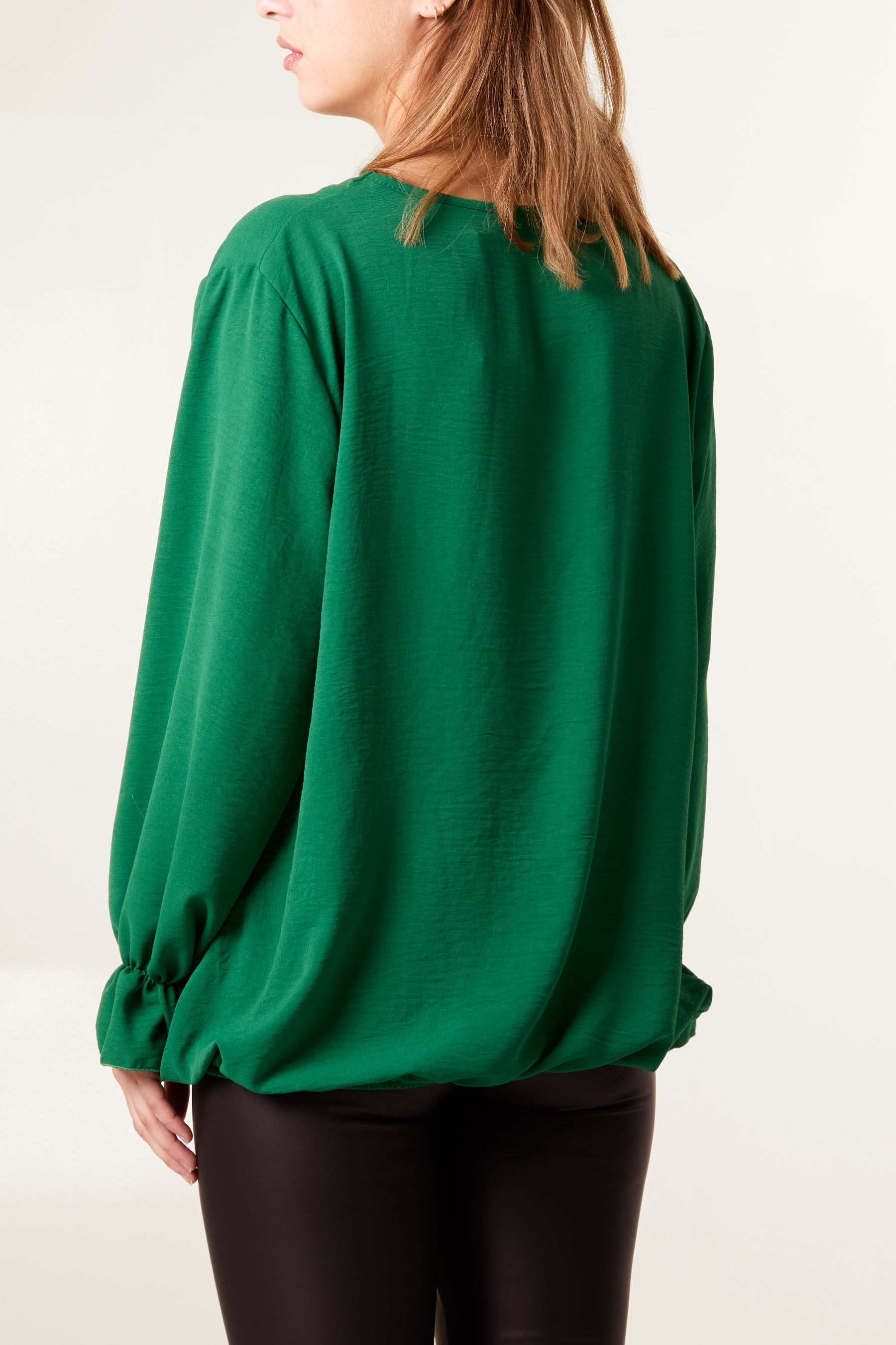 Necklace Sleeve Detail Bubble Hem Blouse