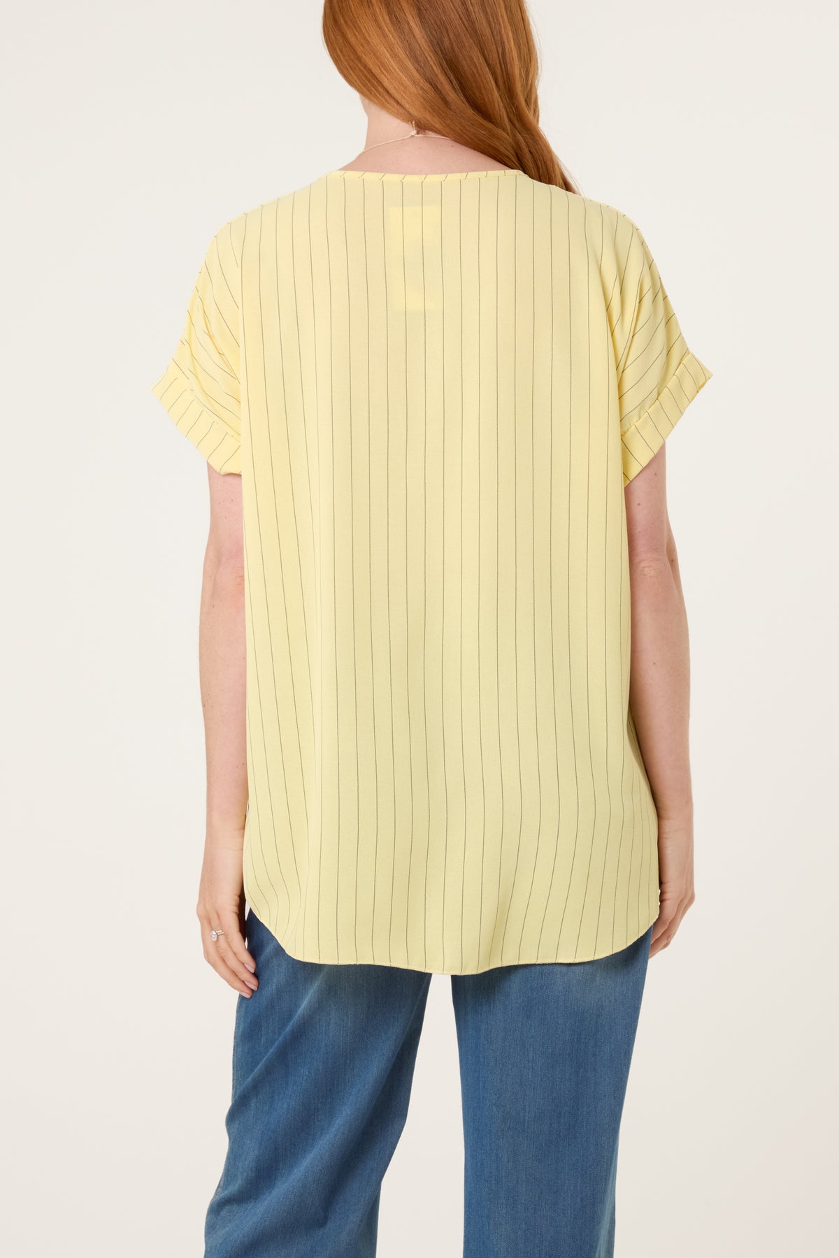 Pinstripe V-Neck Necklace Top