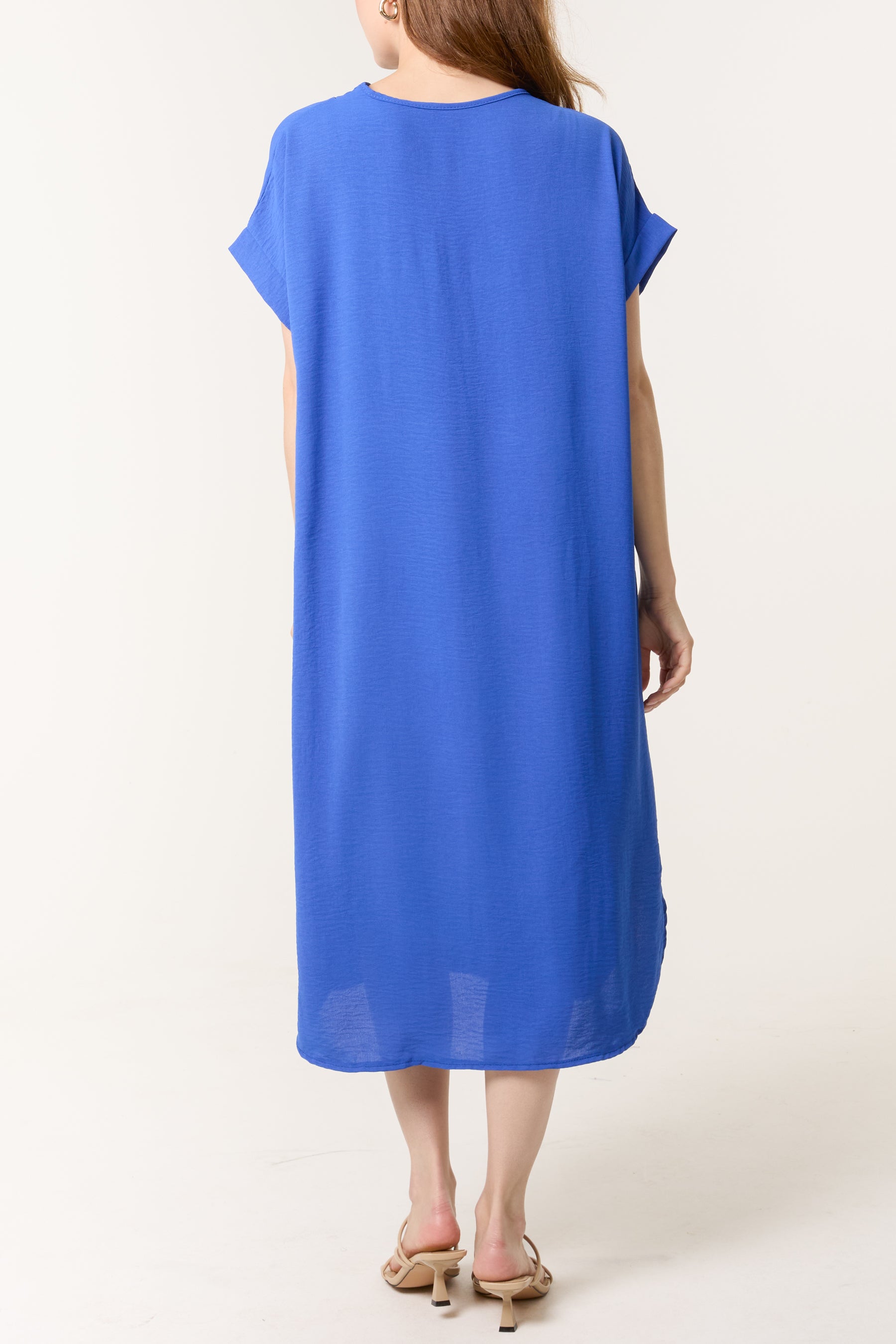 V-Neck Short Sleeve Midi Dress
