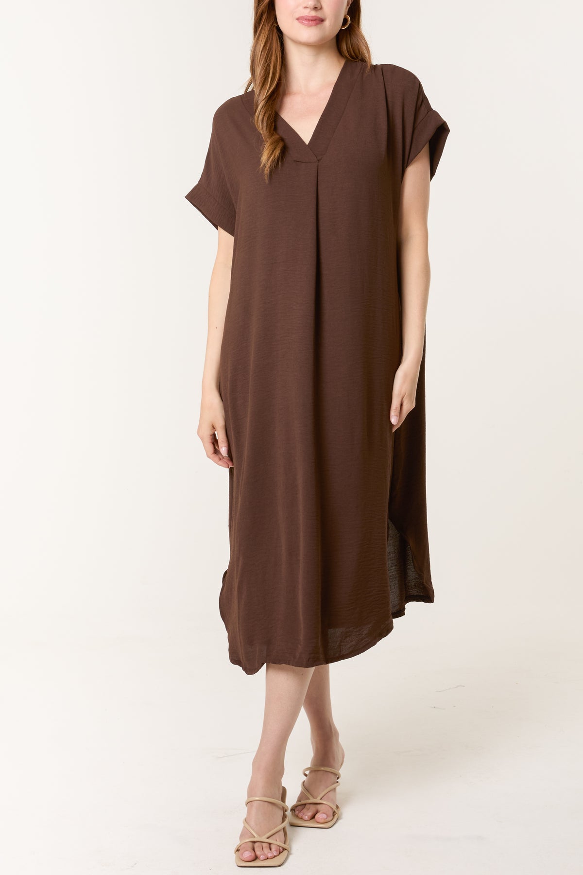 V-Neck Short Sleeve Midi Dress