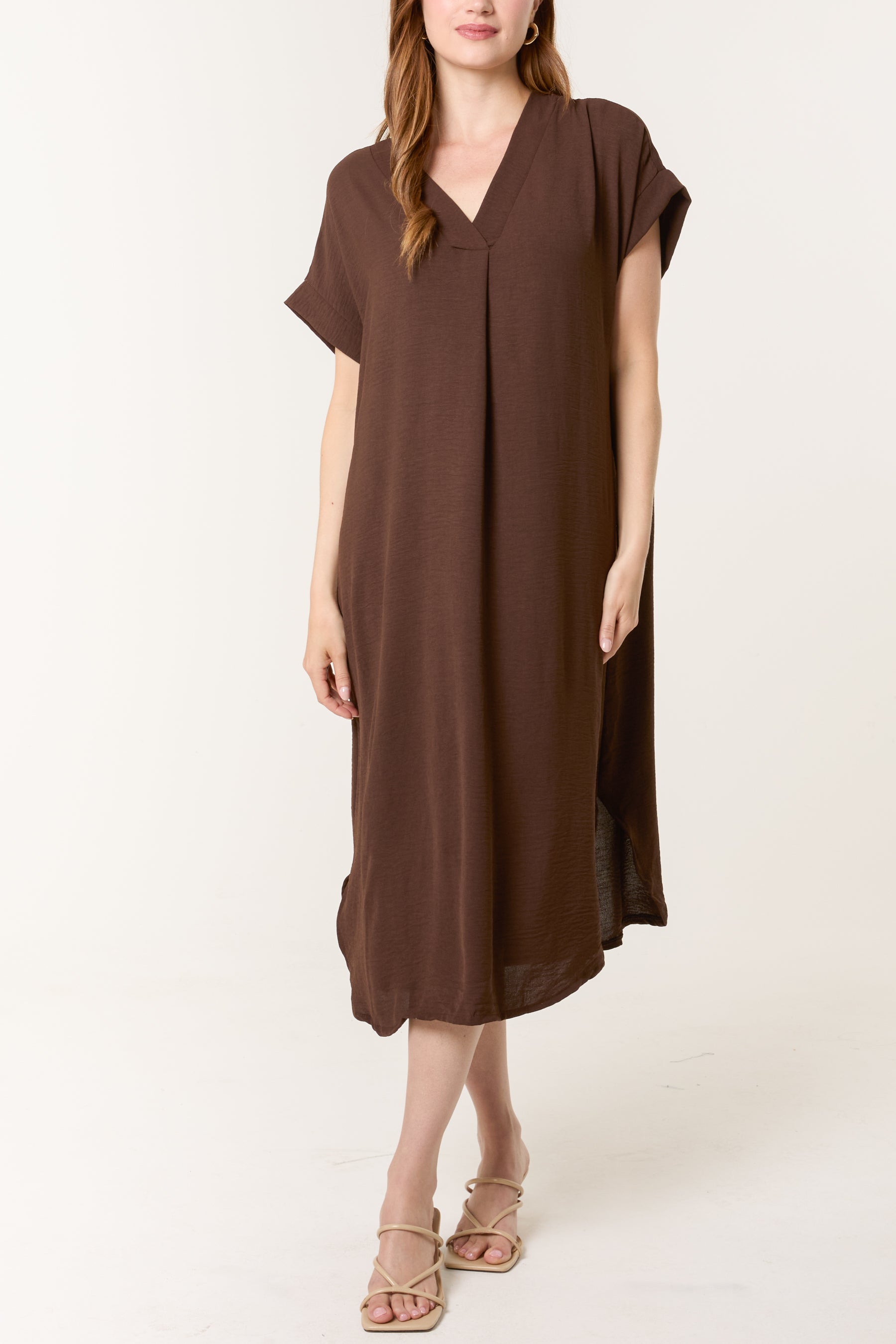 V-Neck Short Sleeve Midi Dress