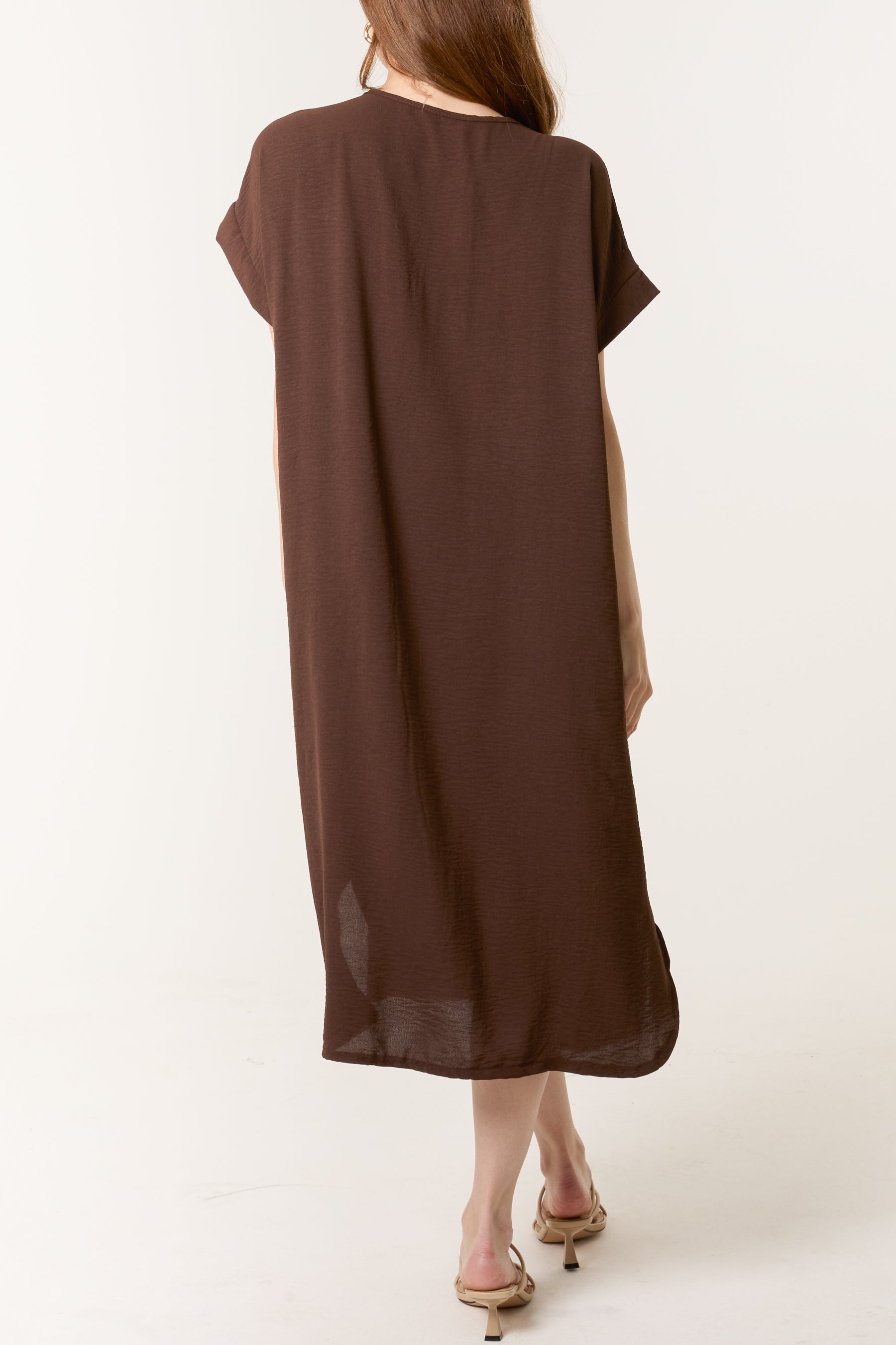V-Neck Short Sleeve Midi Dress