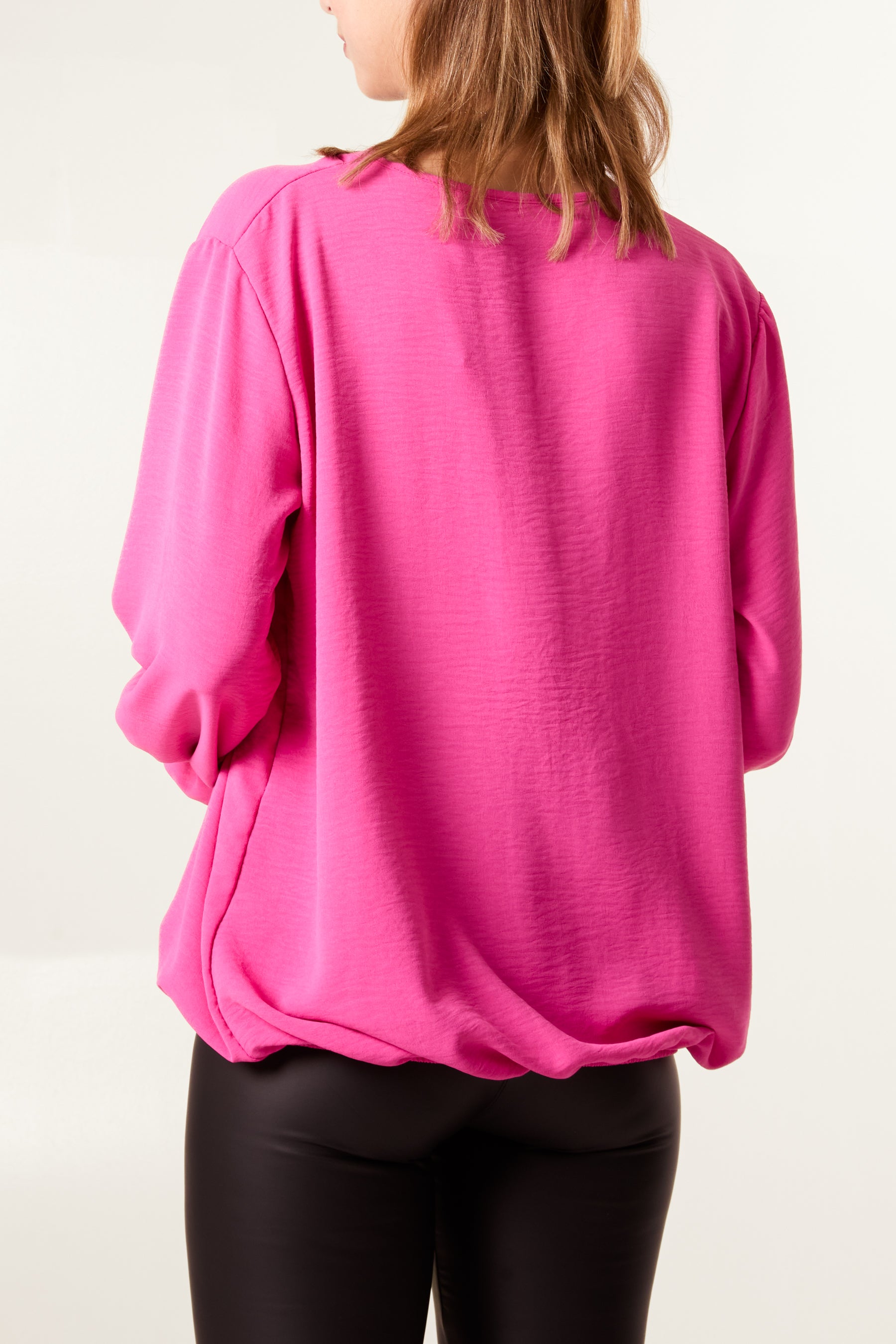 Necklace Sleeve Detail Bubble Hem Blouse
