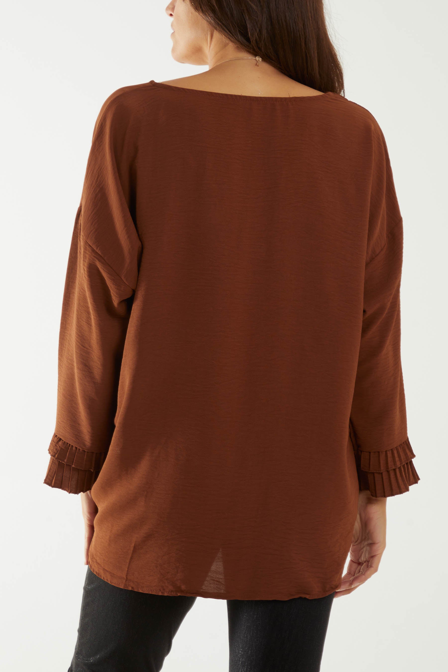 Square Neck Frill Sleeve Necklace Blouse