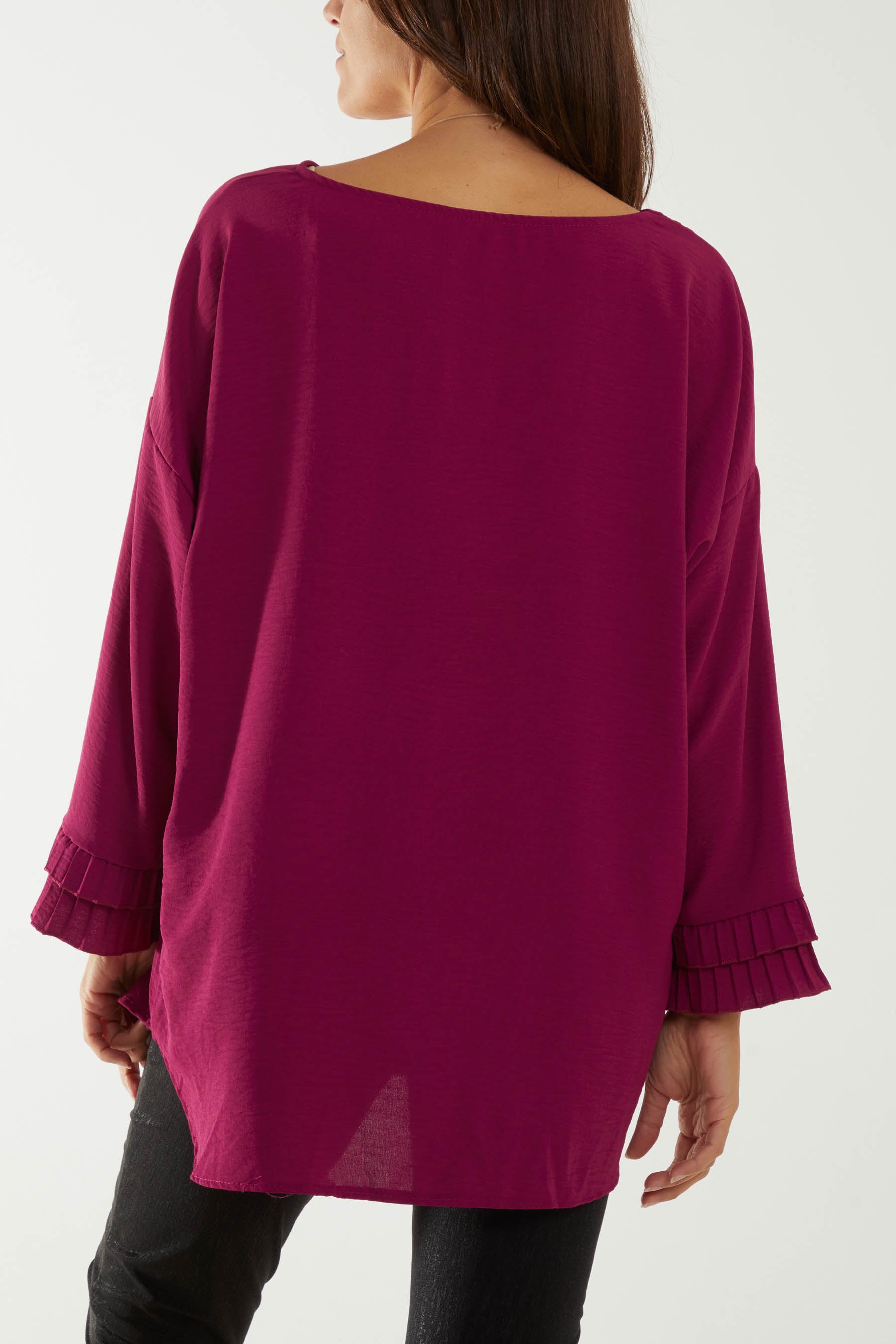Square Neck Frill Sleeve Necklace Blouse