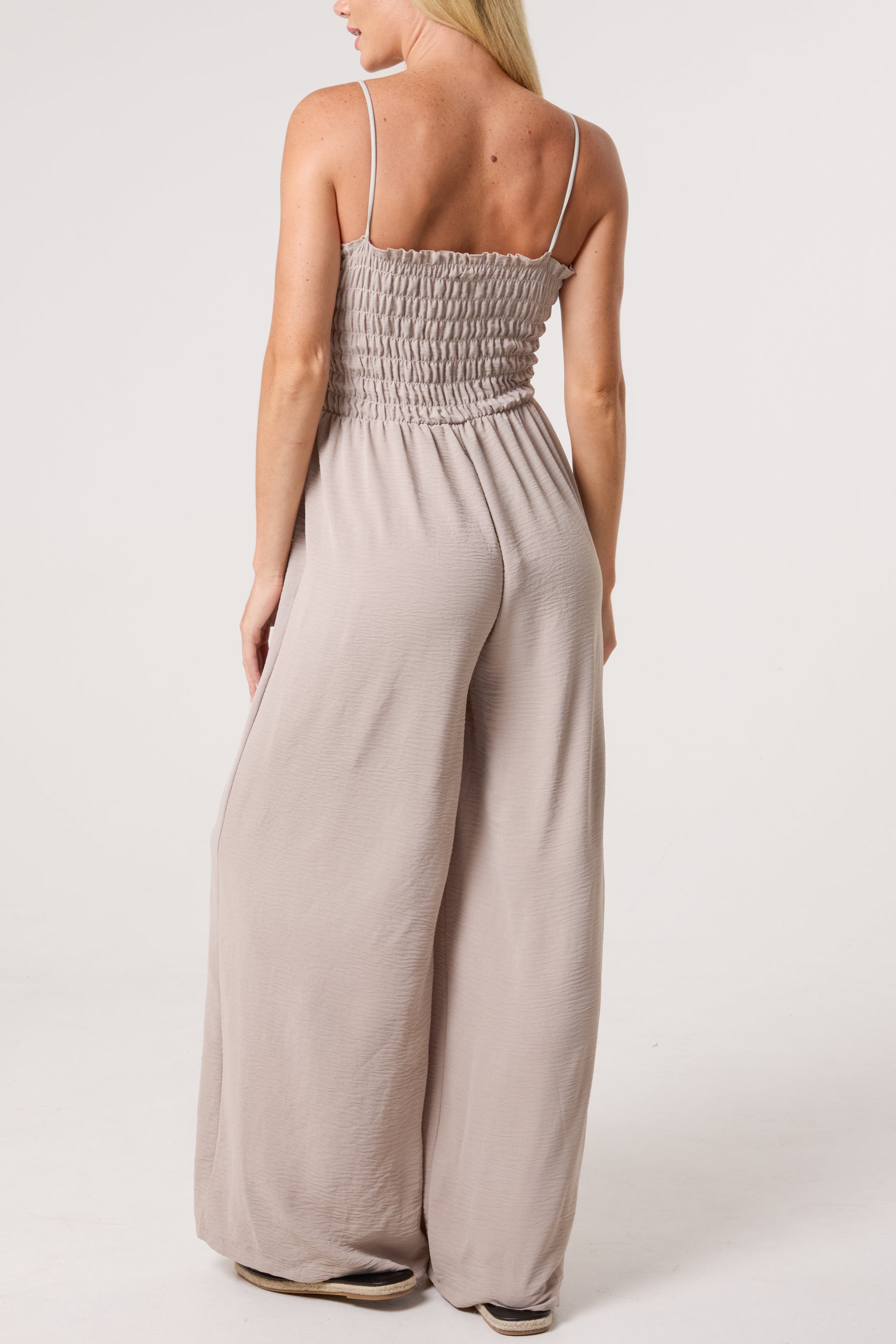 Shirred Bodice Beaded Strap Jumpsuit