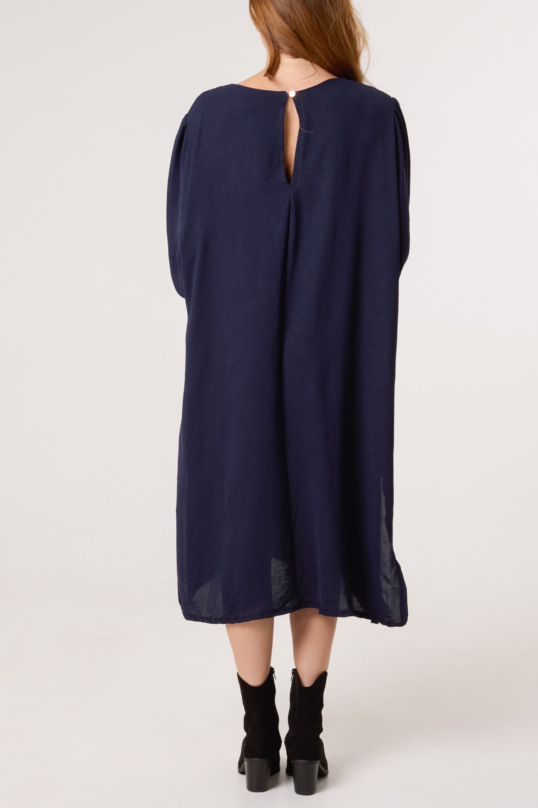 V-Neck Puffball Sleeve Midi Dress