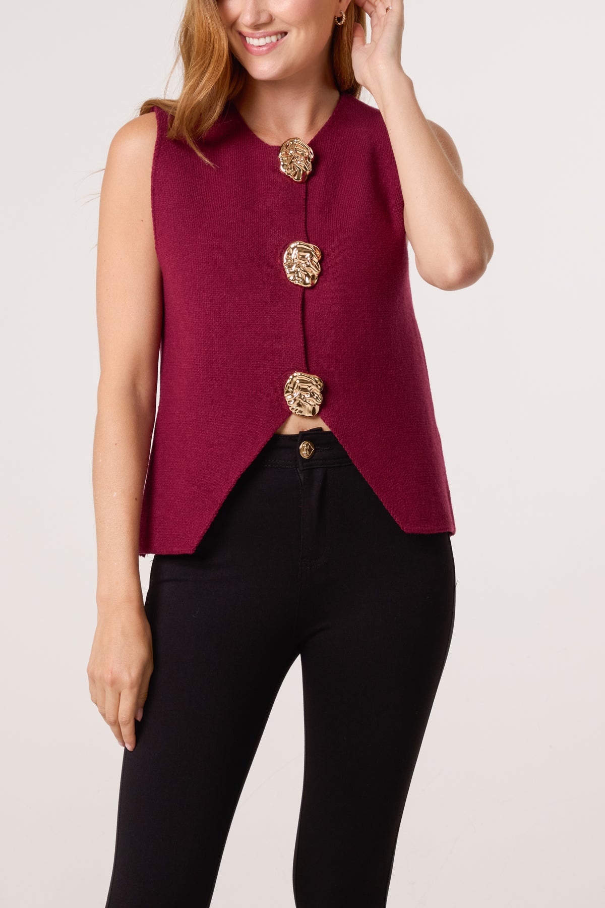 Gold Brooch Knitted Waistcoat